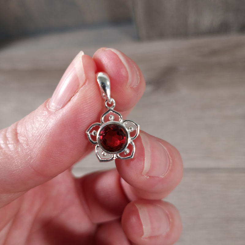 Gemstone Flower Charm Pendant Sterling Silver