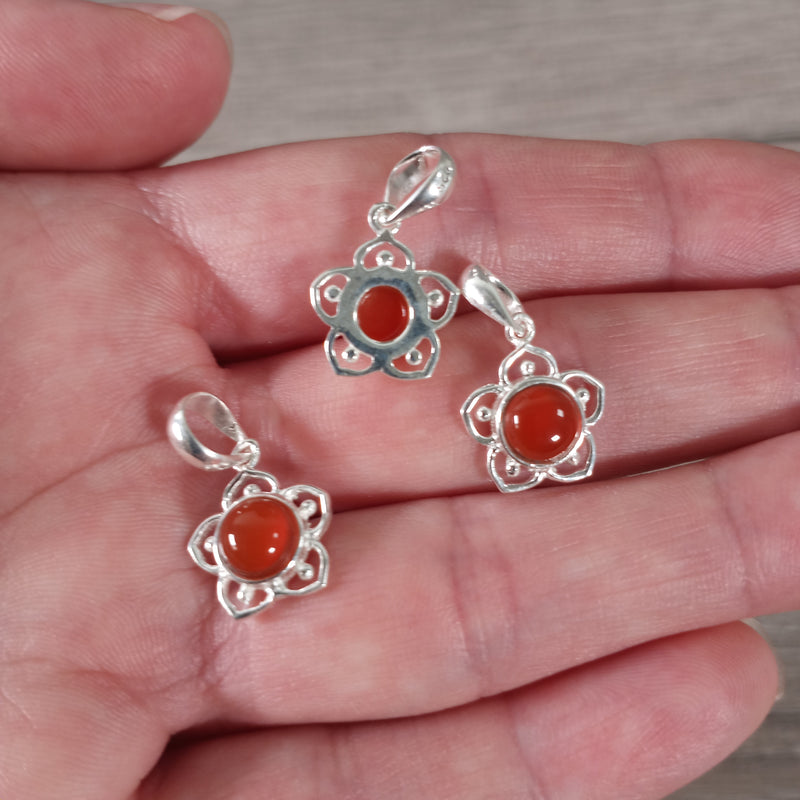 Gemstone Flower Charm Pendant Sterling Silver