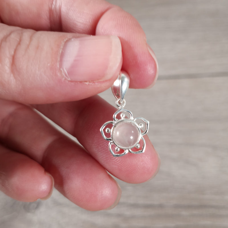 Gemstone Flower Charm Pendant Sterling Silver