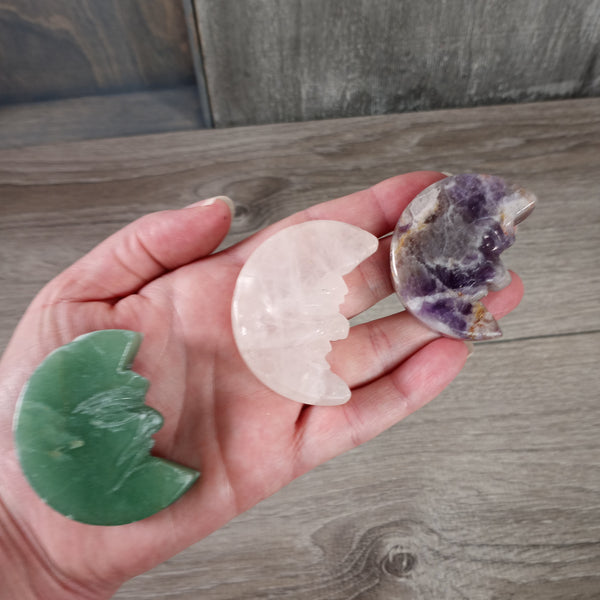 man in the moon shaped amethyst rose quartz and aventurine