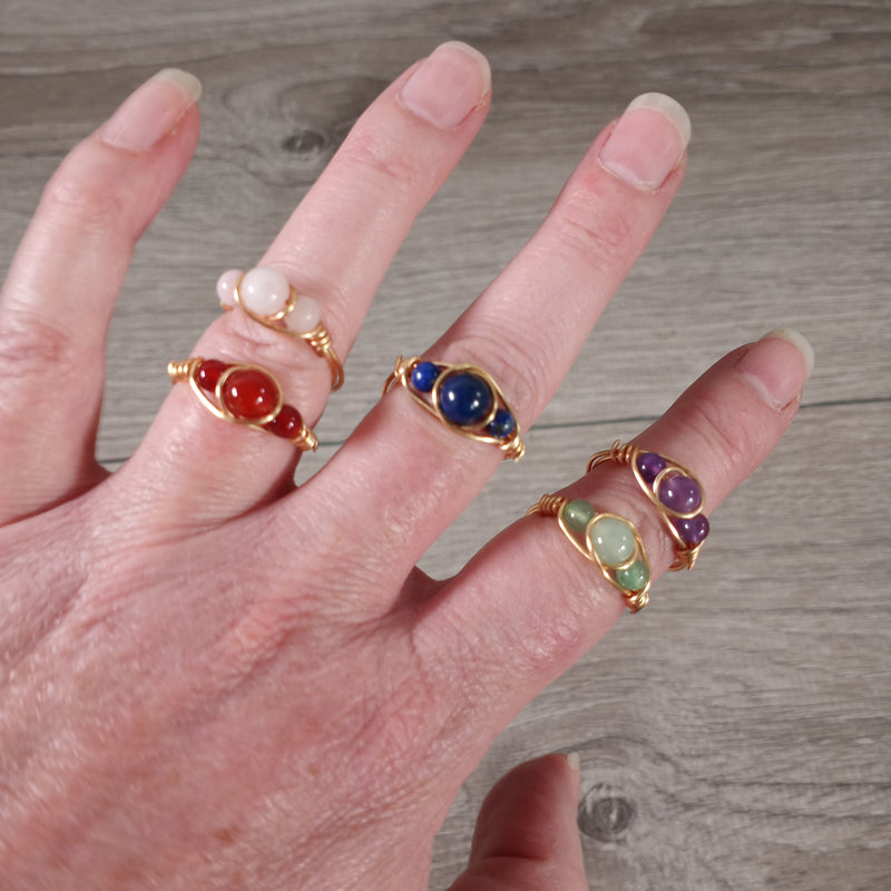 Gemstone Assorted Stone Gold Plated Copper Wire Rings