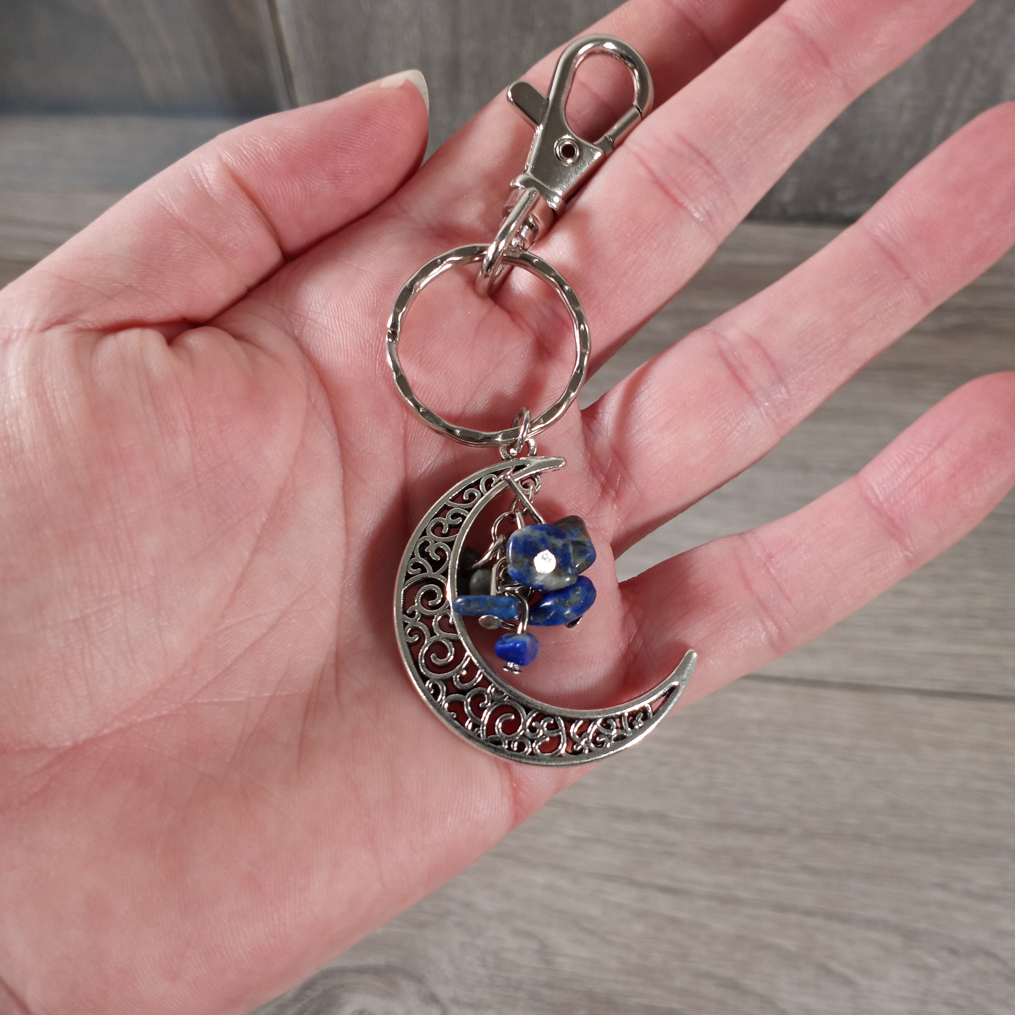 Gemstone Assorted Stone Moon Keychain