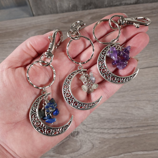 Gemstone Assorted Stone Moon Keychain