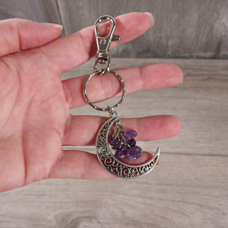 Gemstone Assorted Stone Moon Keychain