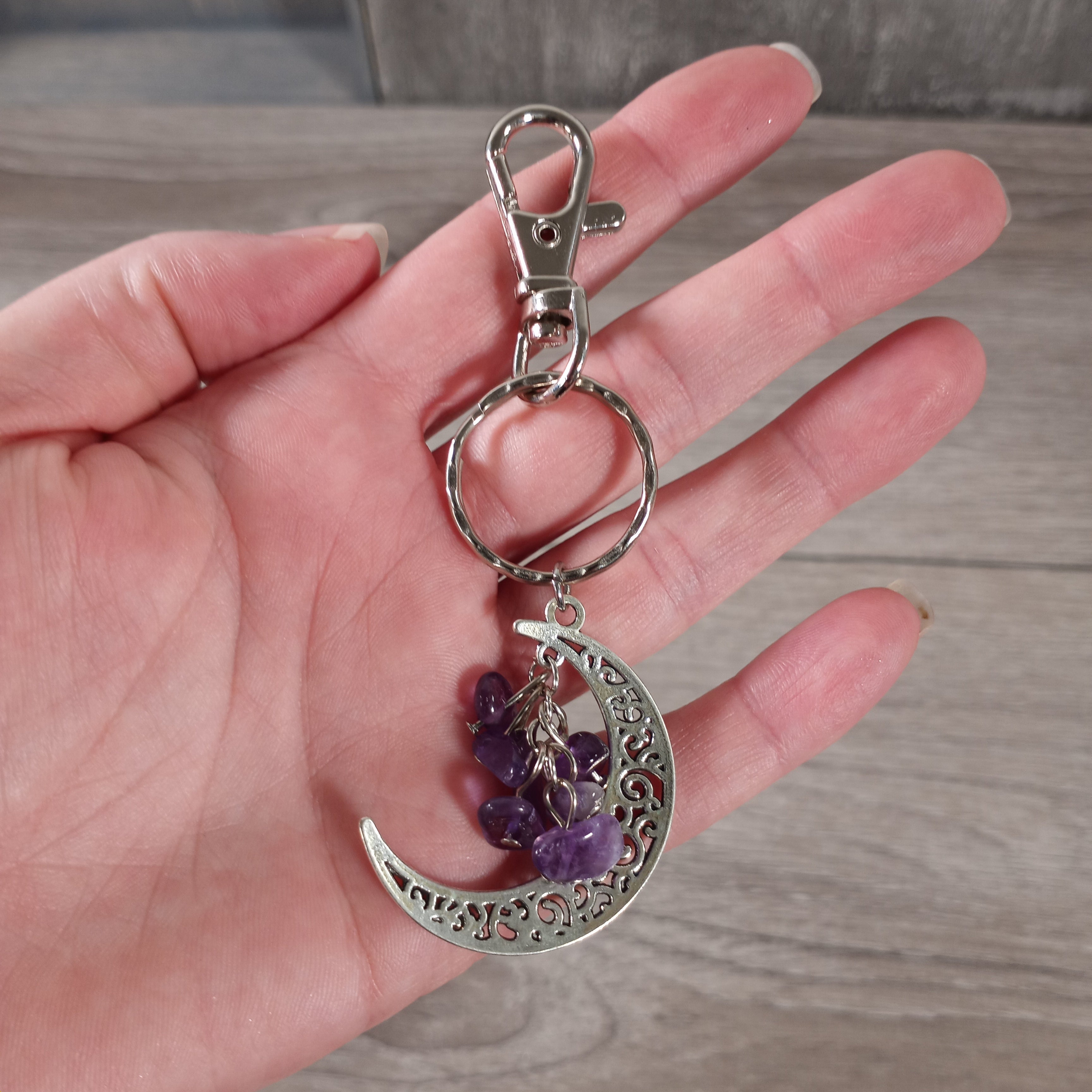 Gemstone Assorted Stone Moon Keychain