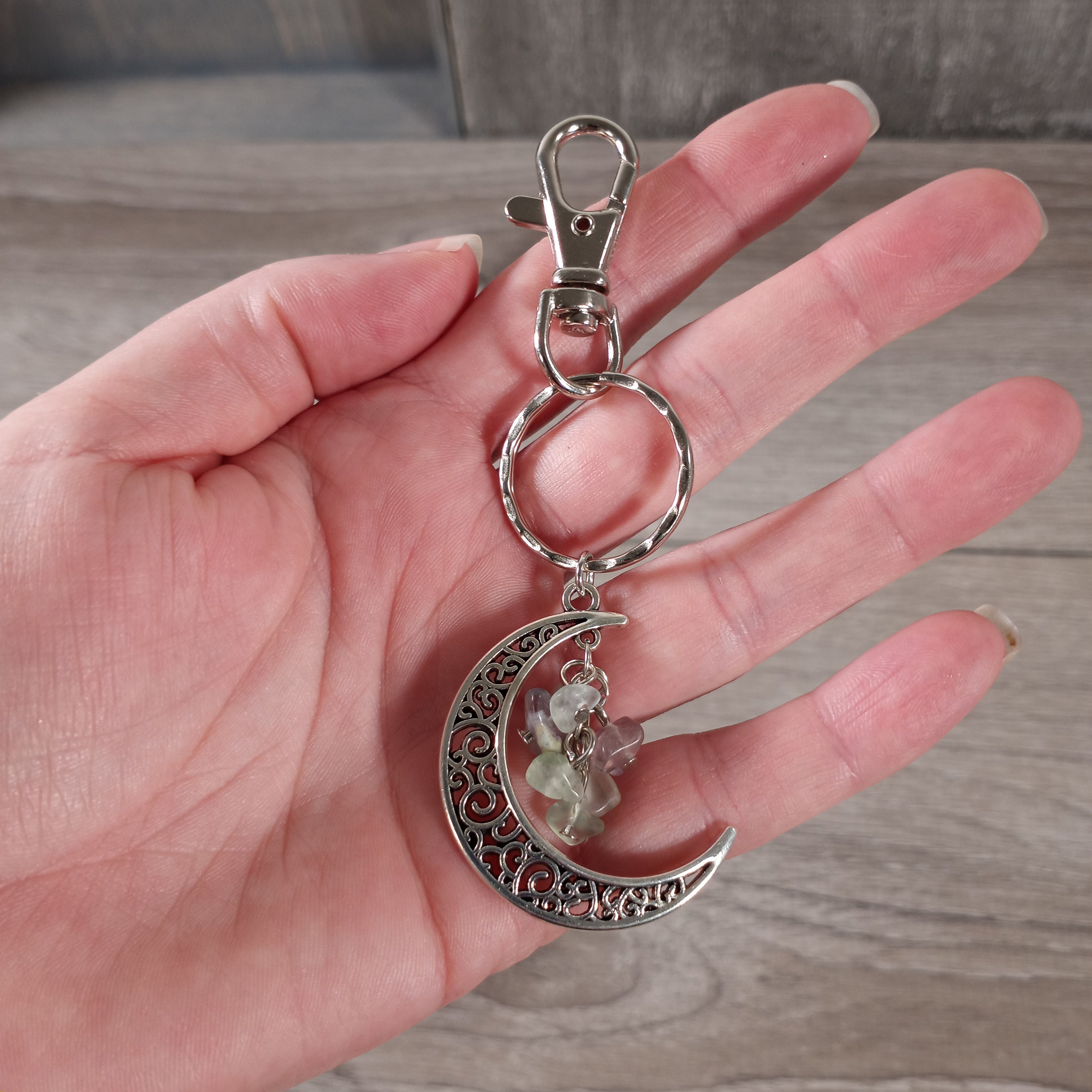 Gemstone Assorted Stone Moon Keychain