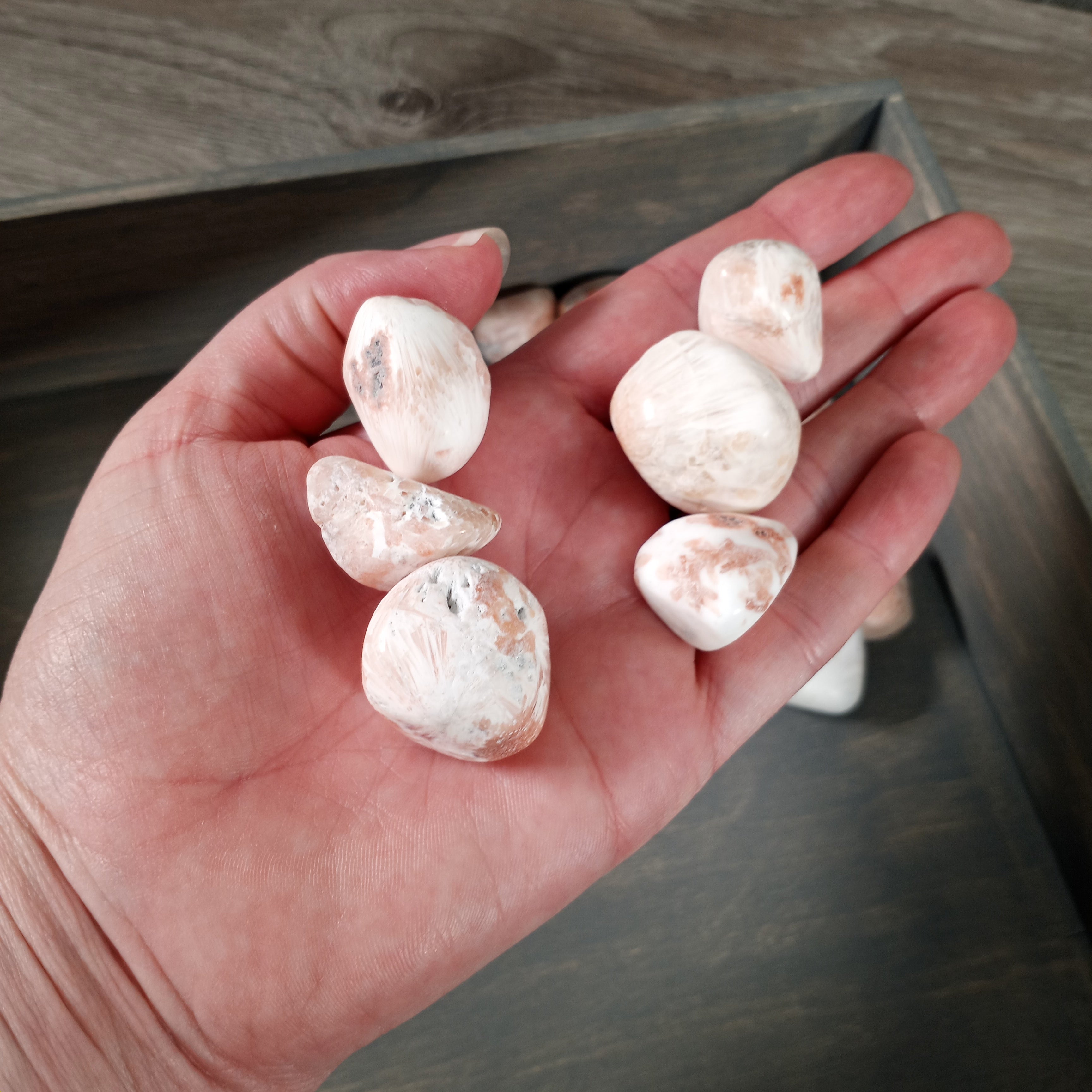 Peach scolecite large tumbled stones.