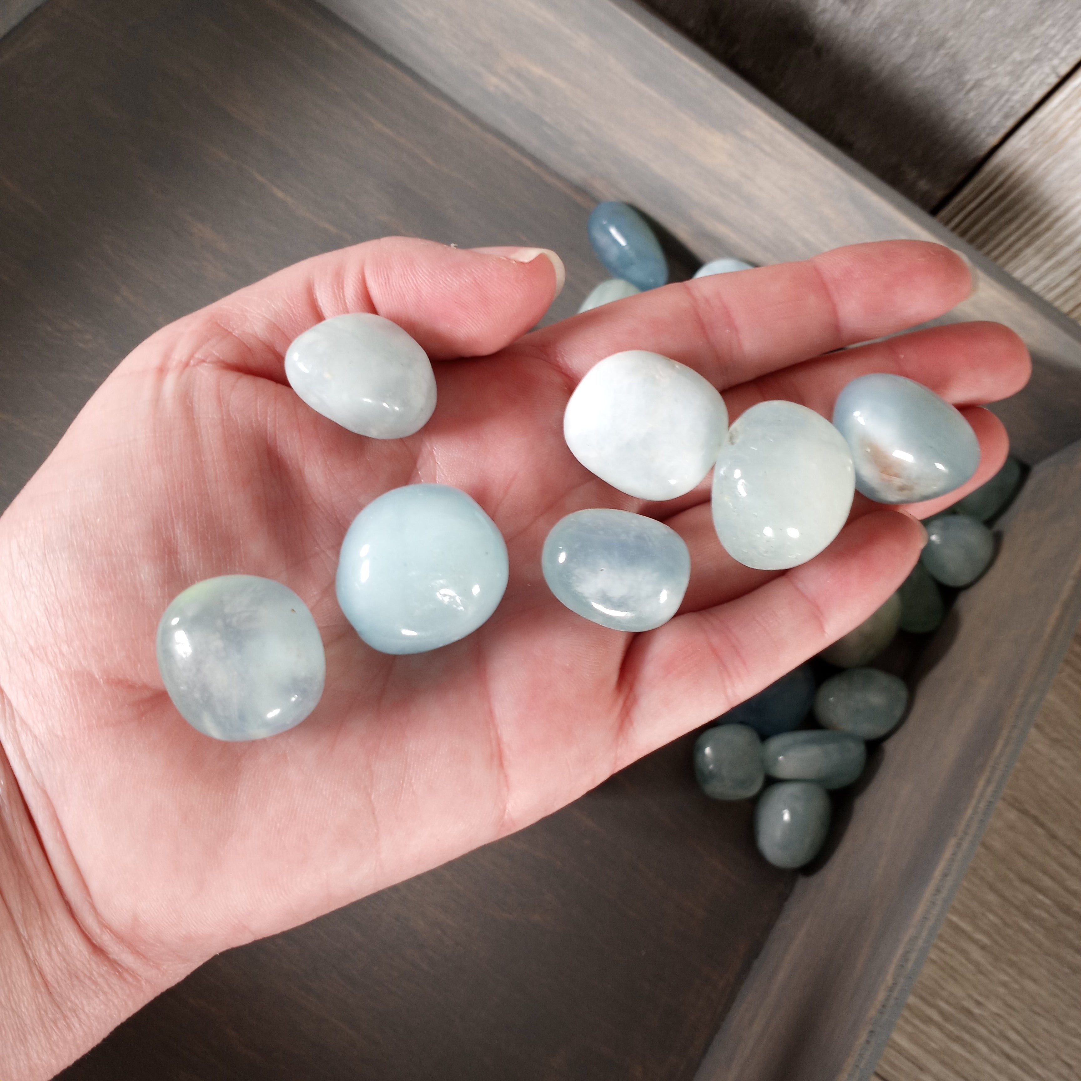 Polished aquamarine stones for metaphysical shops, available by the pound