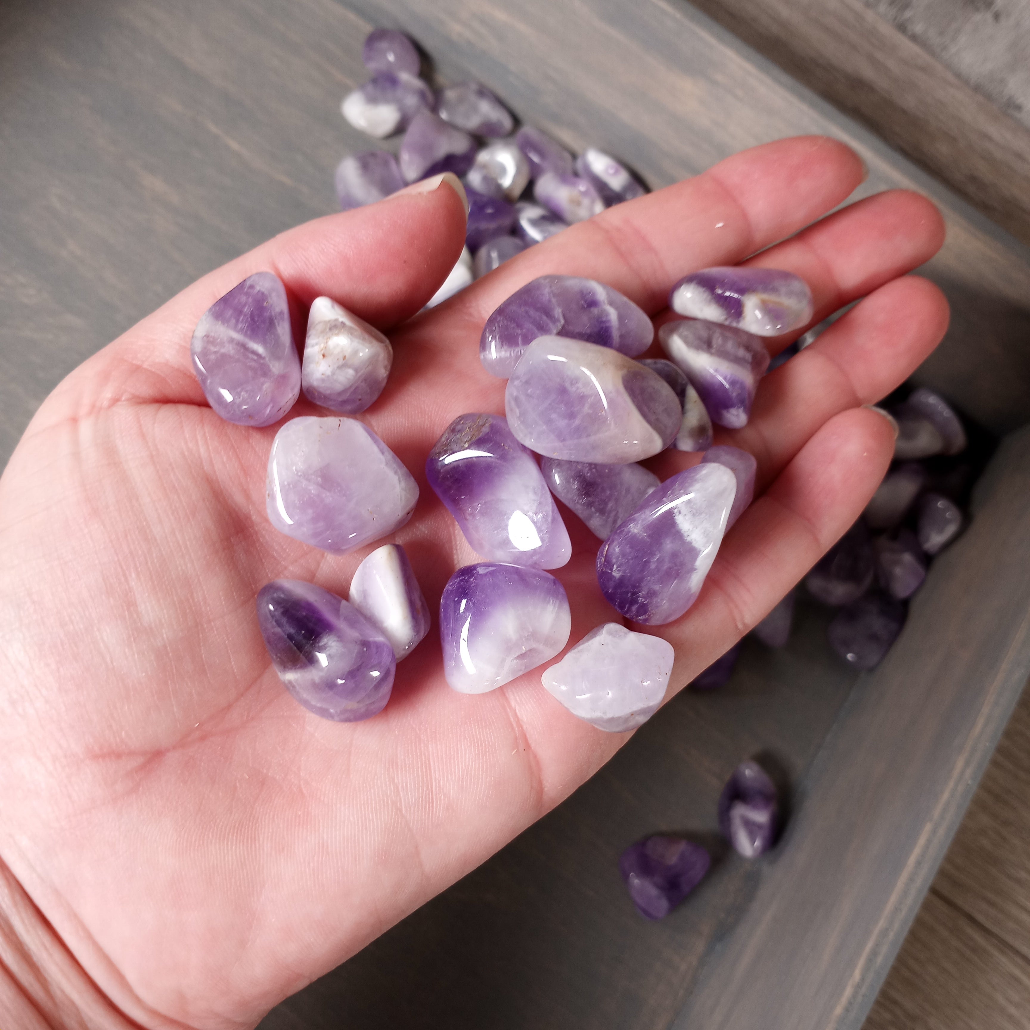 Chevron Amethyst Tumbled Stones Small Sized 1 Pound Lot