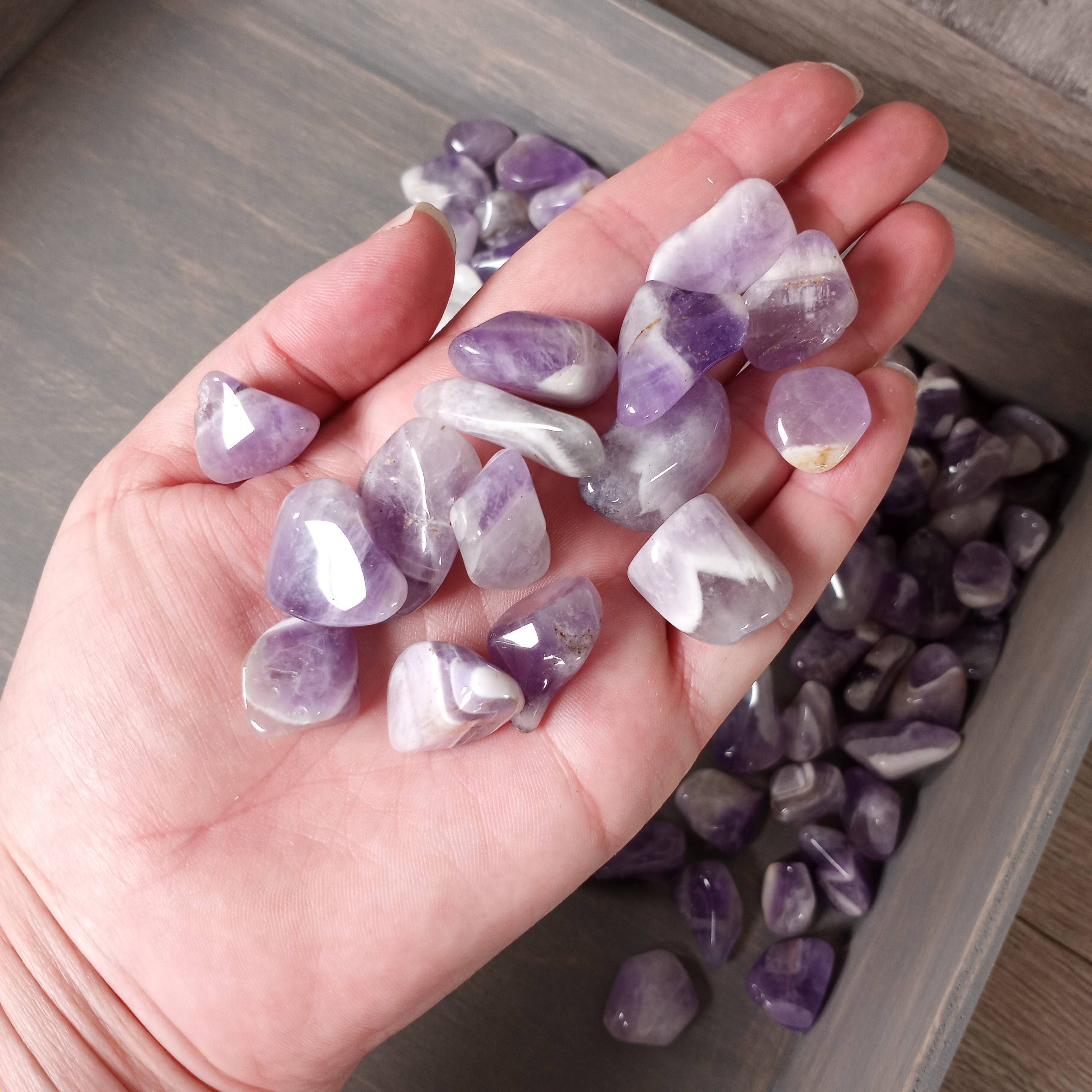 Chevron Amethyst Tumbled Stones Small Sized 1 Pound Lot