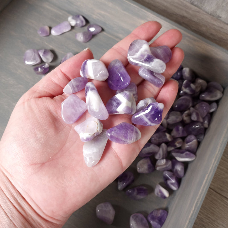 Chevron Amethyst Tumbled Stones Small Sized 1 Pound Lot