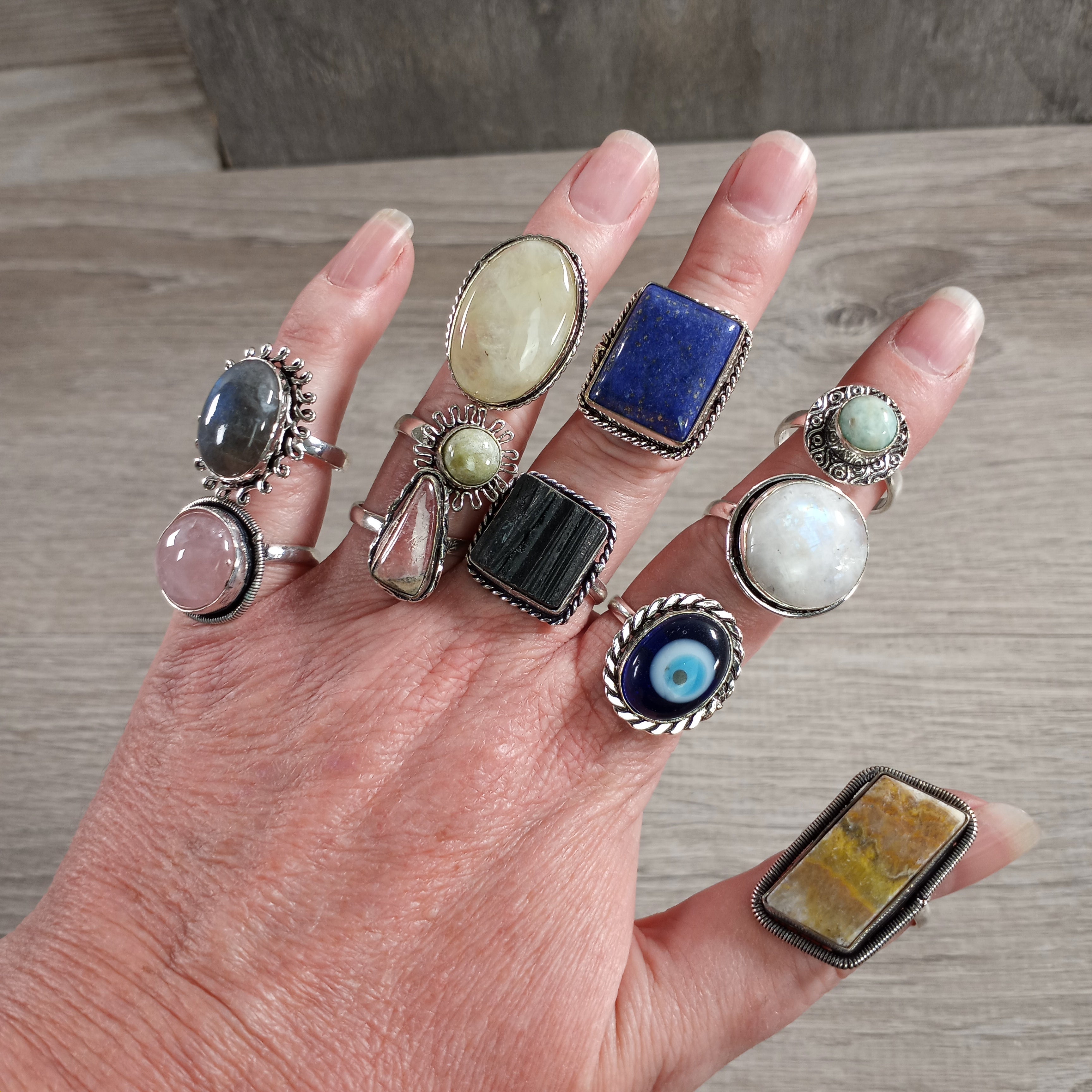 Gemstone Pot Metal Rings in Assorted Sizes