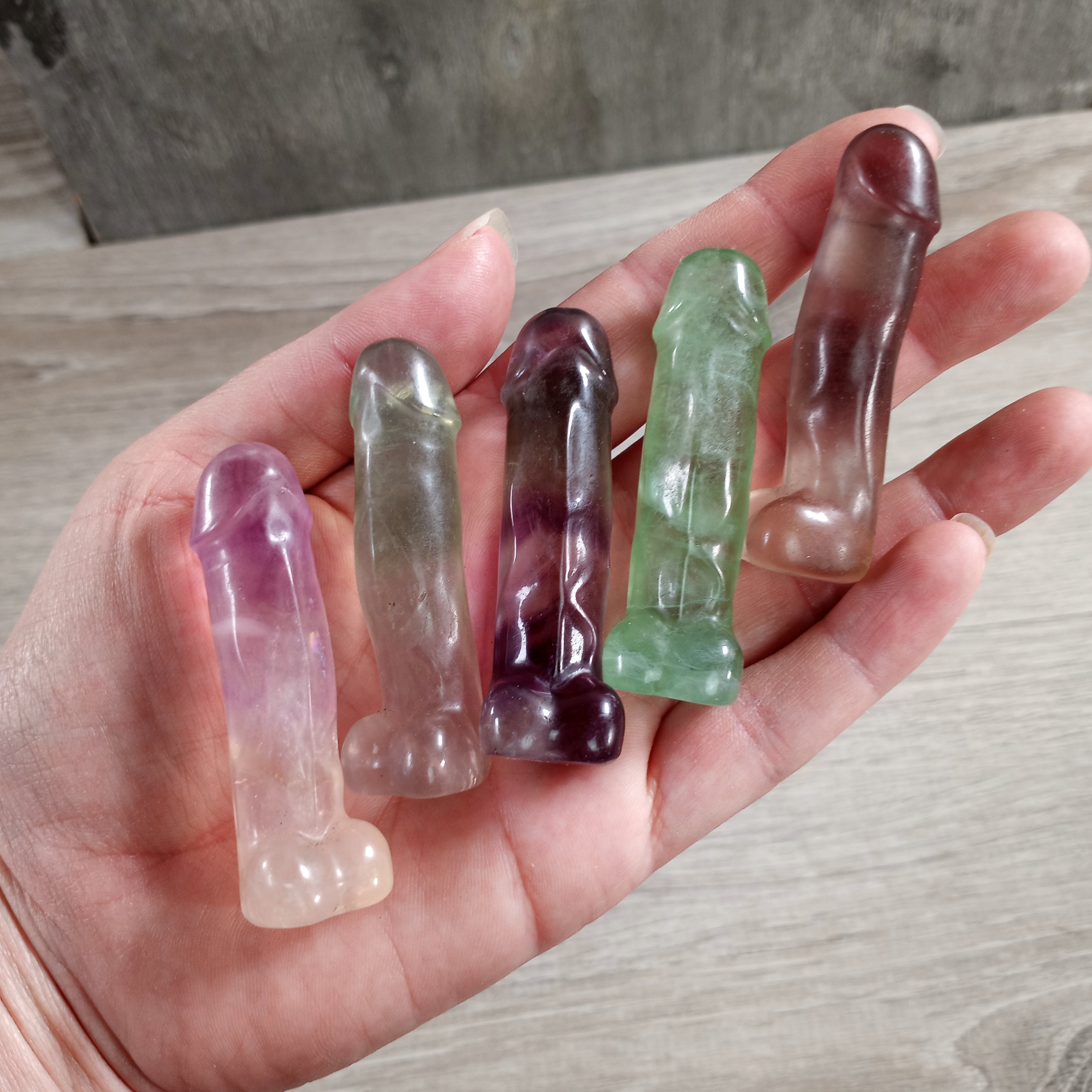 Fluorite crystal phallic figurine for gift stores and retailers