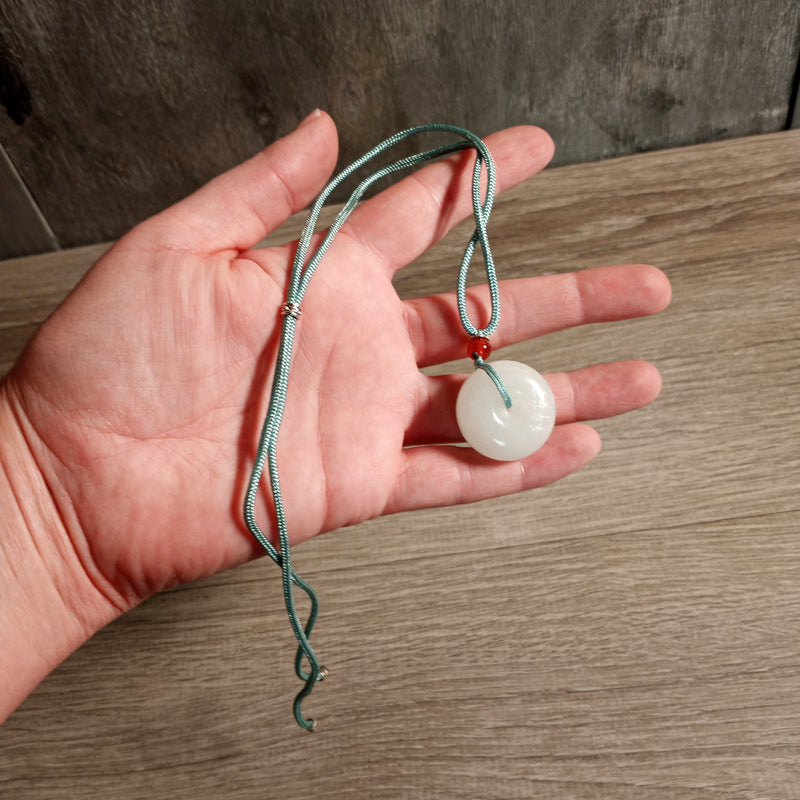 White Jade Donut Necklace with Etching