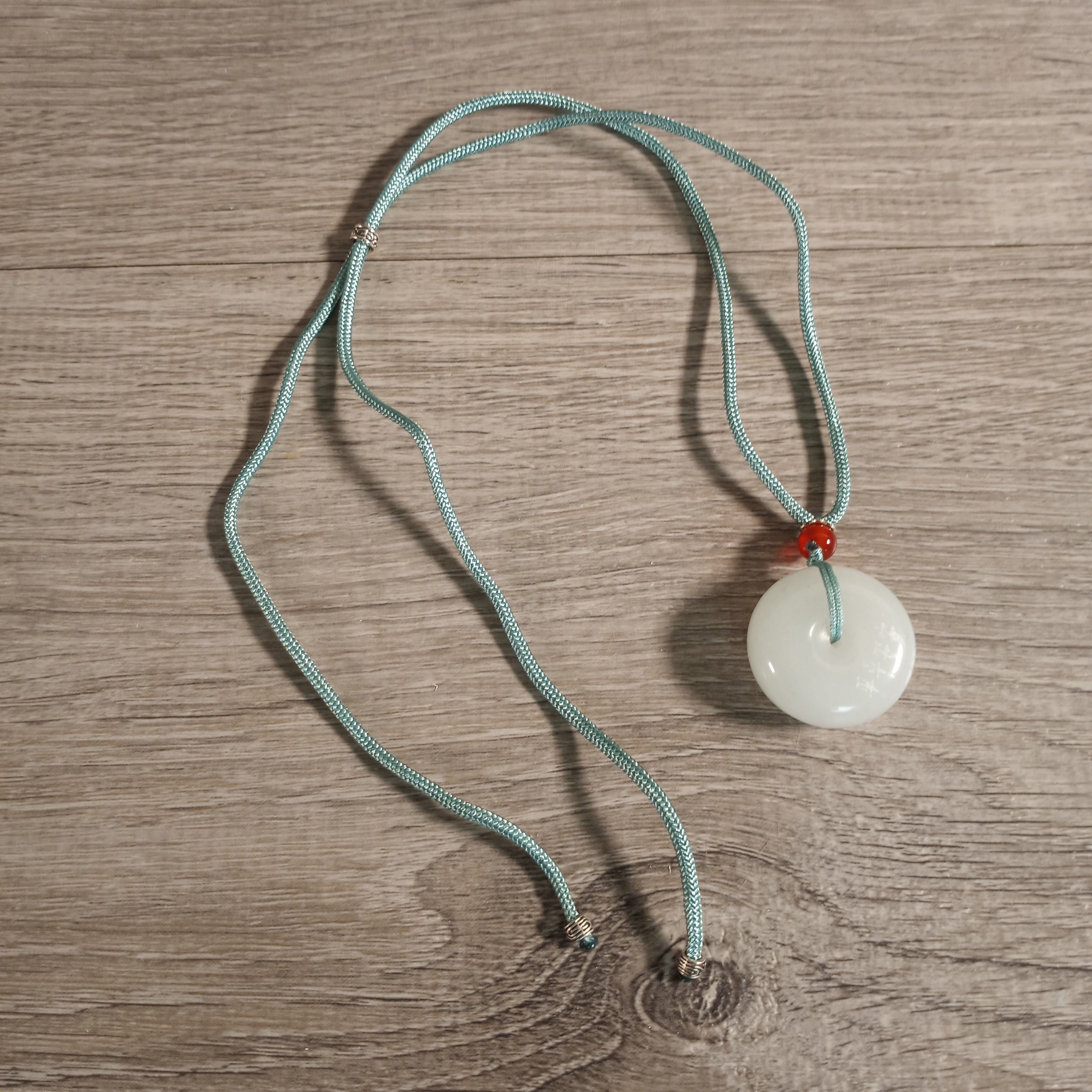 White Jade Donut Necklace with Etching