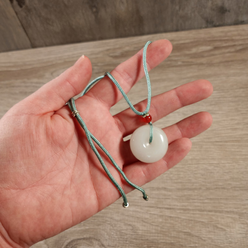 White Jade Donut Necklace with Etching