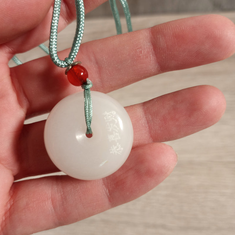 White Jade Donut Necklace with Etching