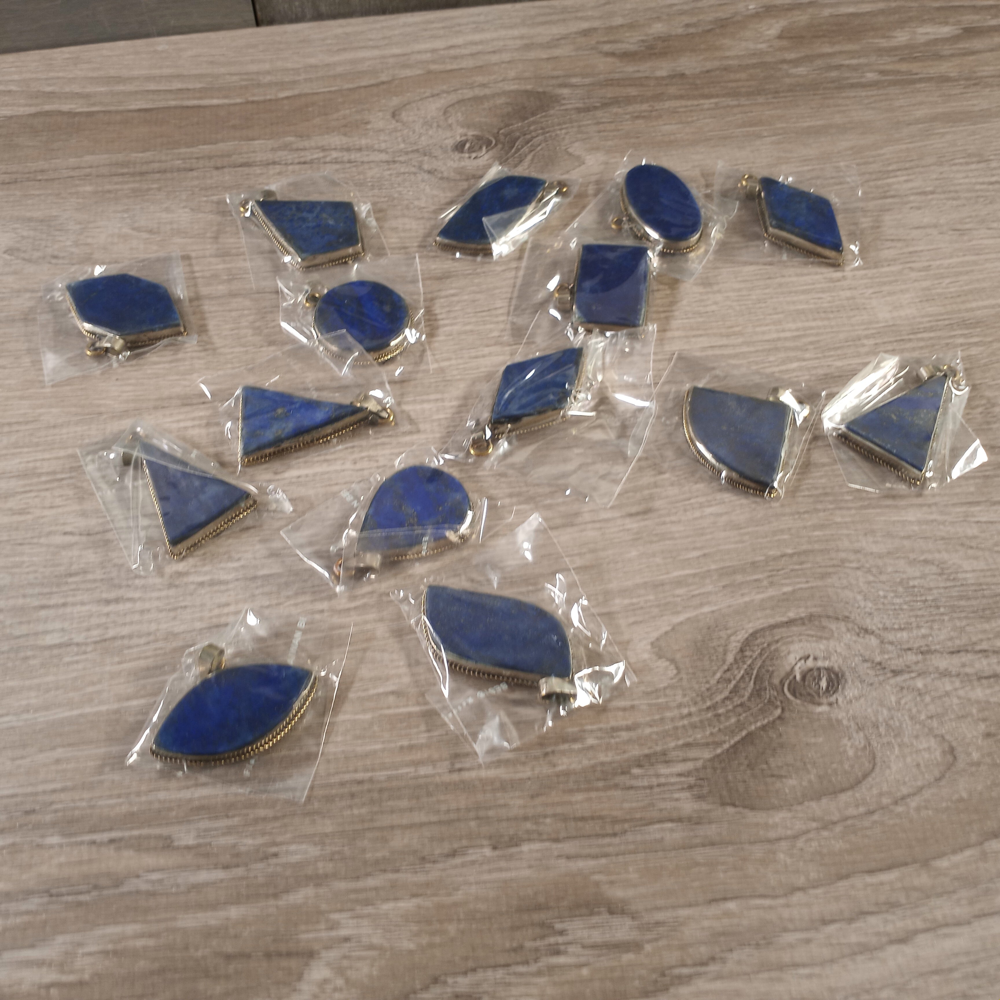 Lapis Lazuli Pot Metal Pendants Antiqued in Assorted Shapes