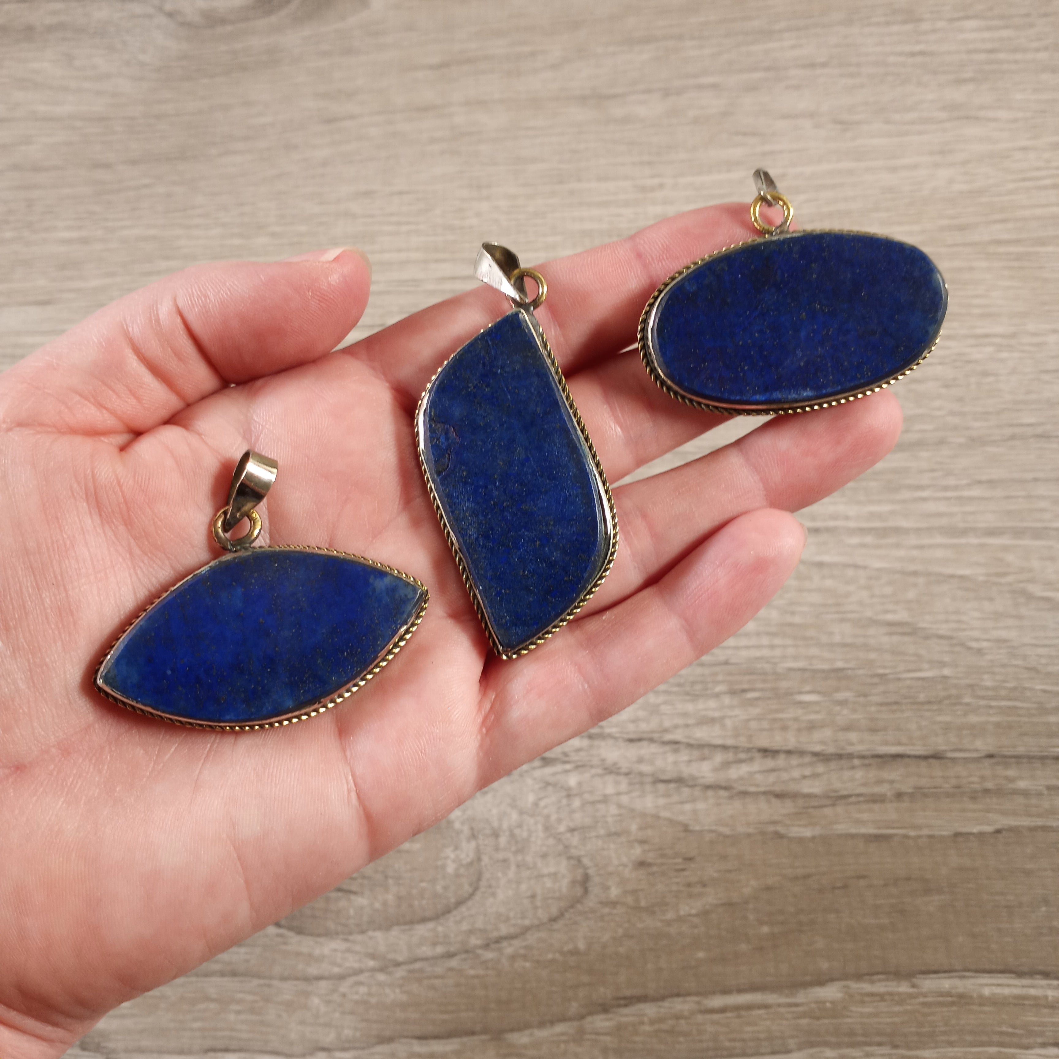 Lapis Lazuli Pot Metal Pendants Antiqued in Assorted Shapes