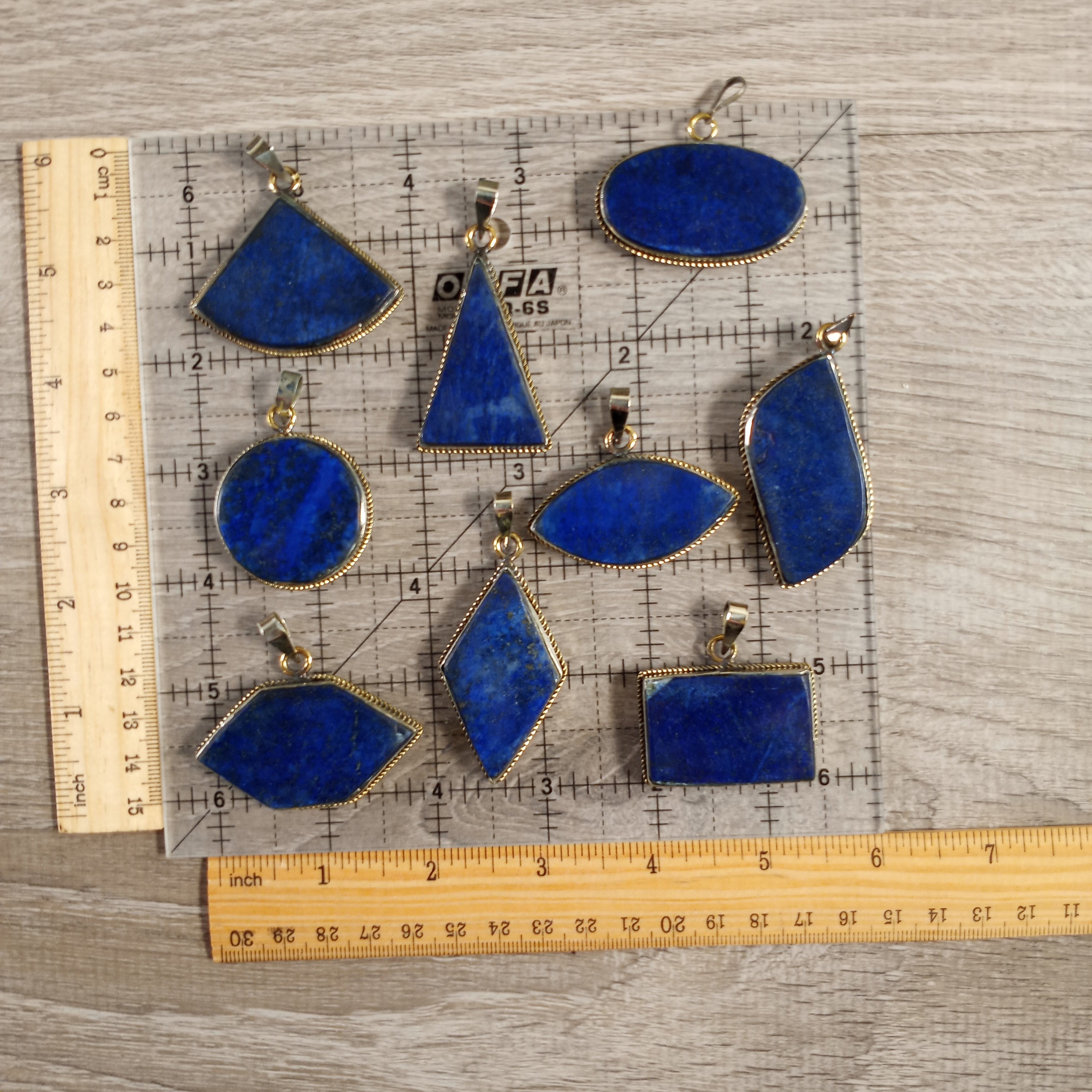 Lapis Lazuli Pot Metal Pendants Antiqued in Assorted Shapes