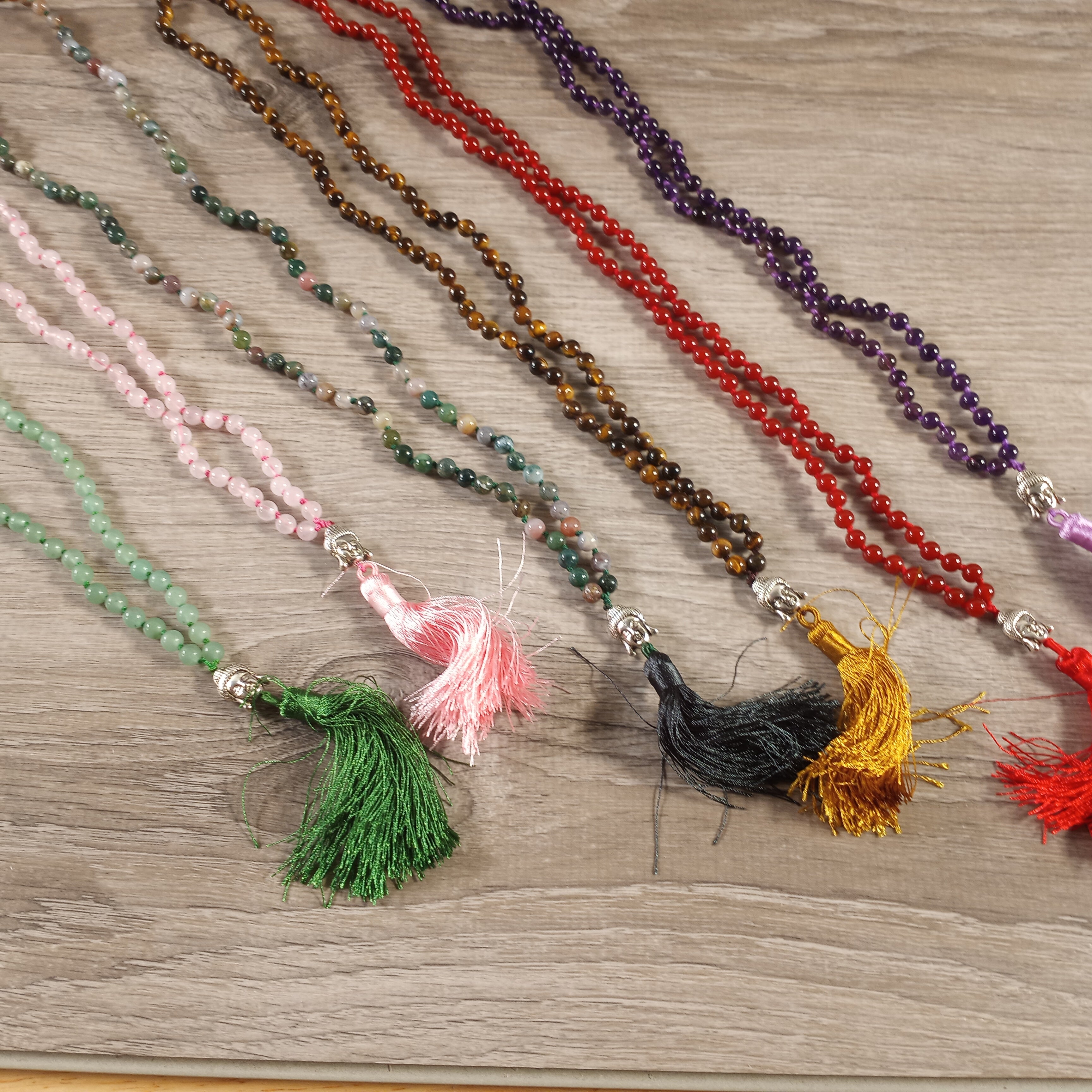 Gemstone Necklace Mala Style with Buddha