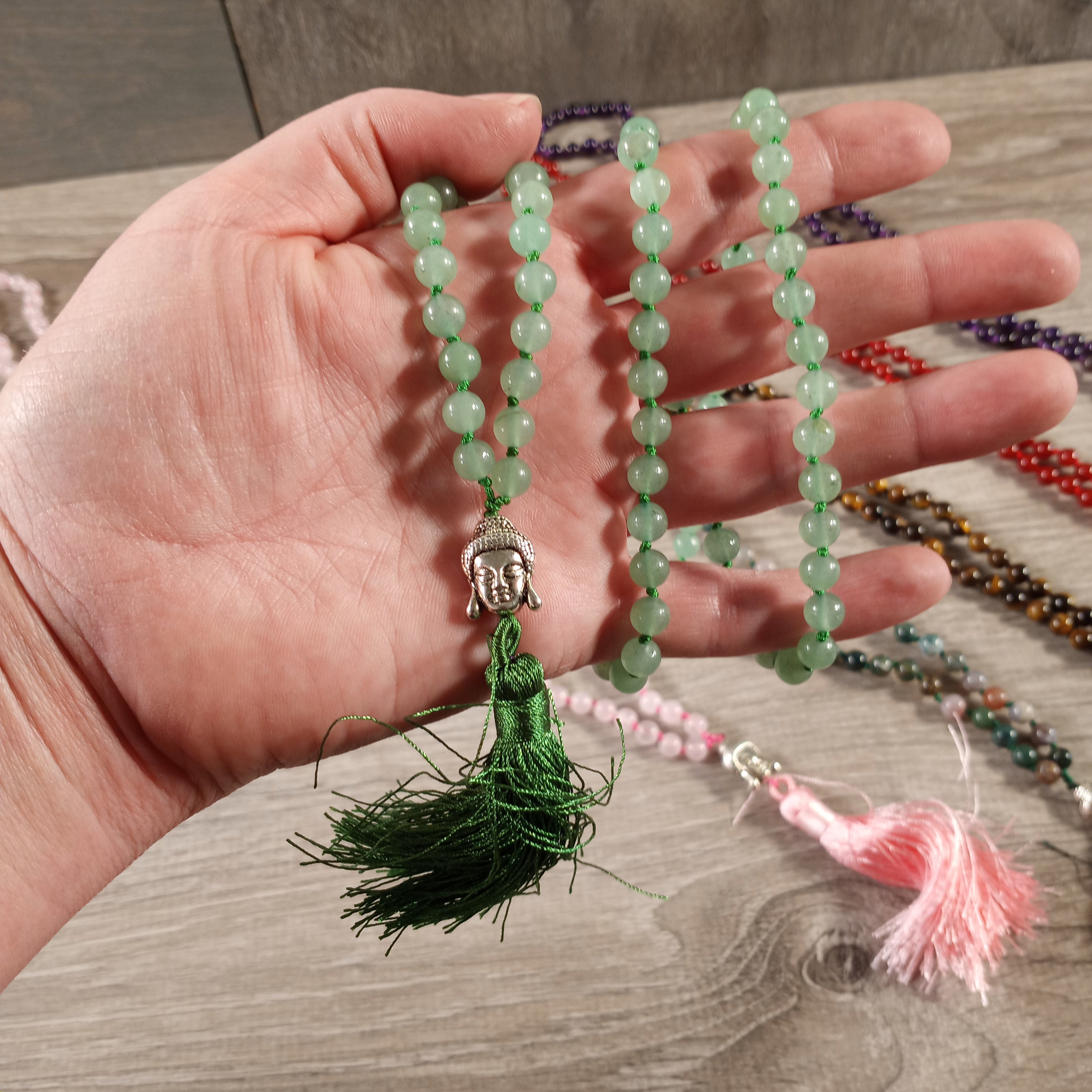 Gemstone Necklace Mala Style with Buddha