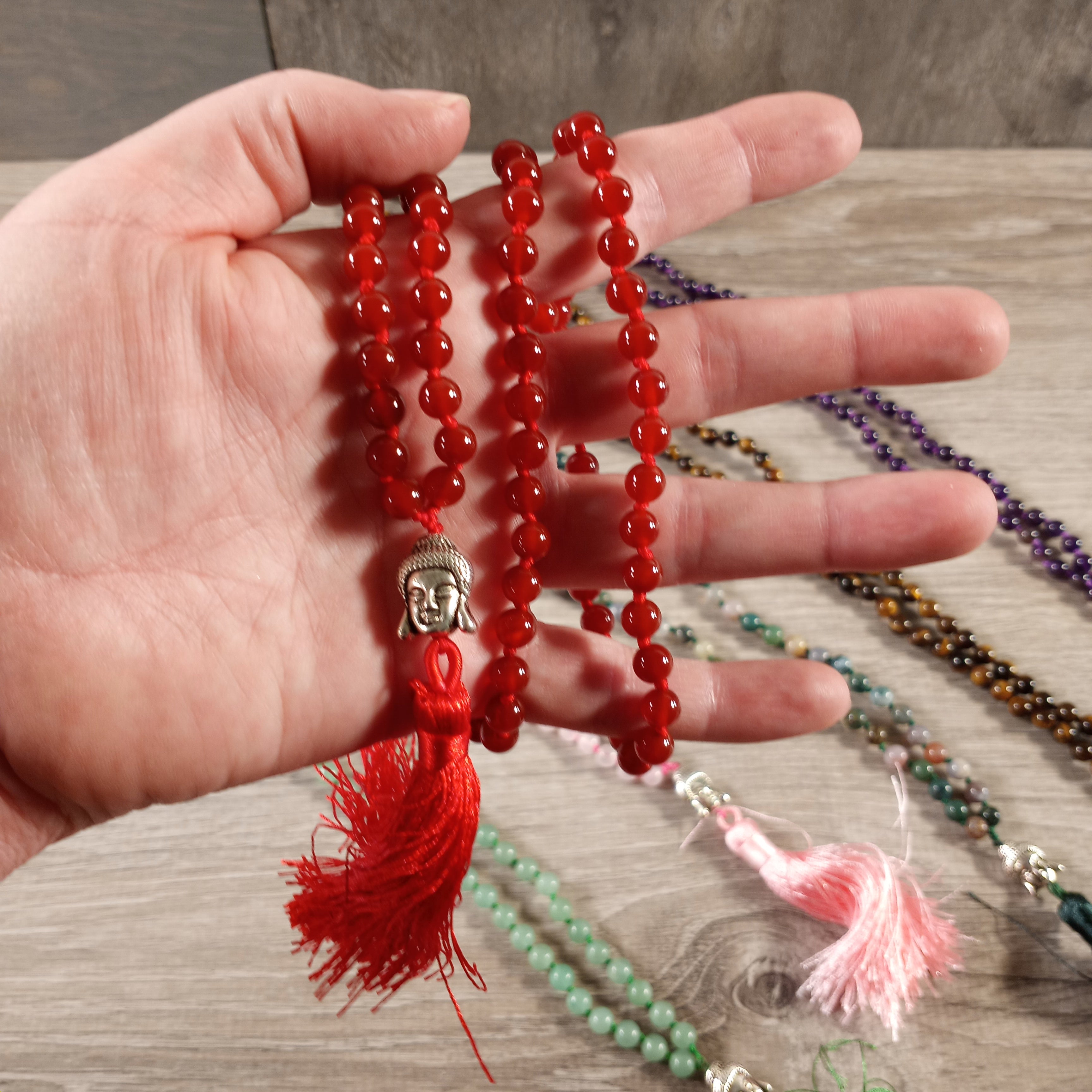 Gemstone Necklace Mala Style with Buddha