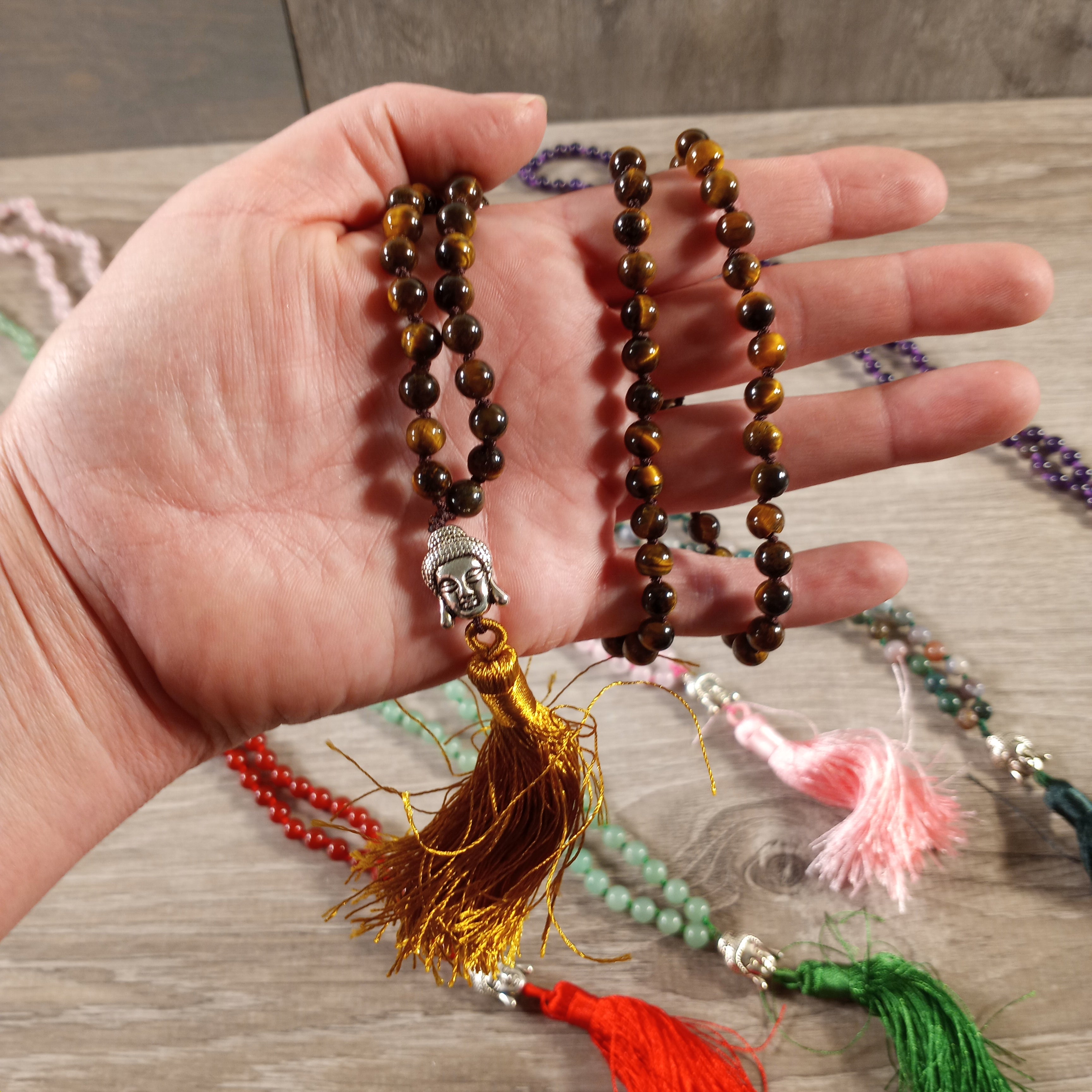 Gemstone Necklace Mala Style with Buddha