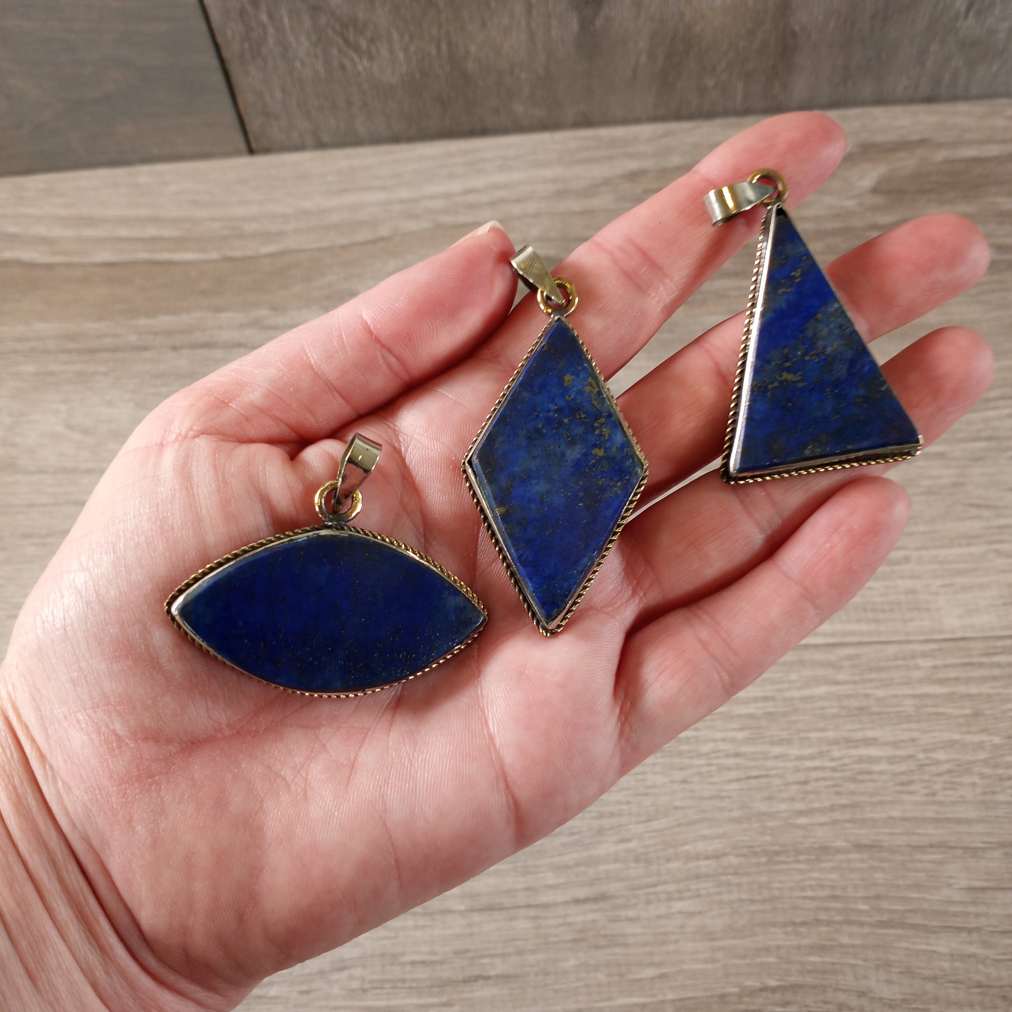 Lapis Lazuli Pot Metal Pendants Antiqued in Assorted Shapes