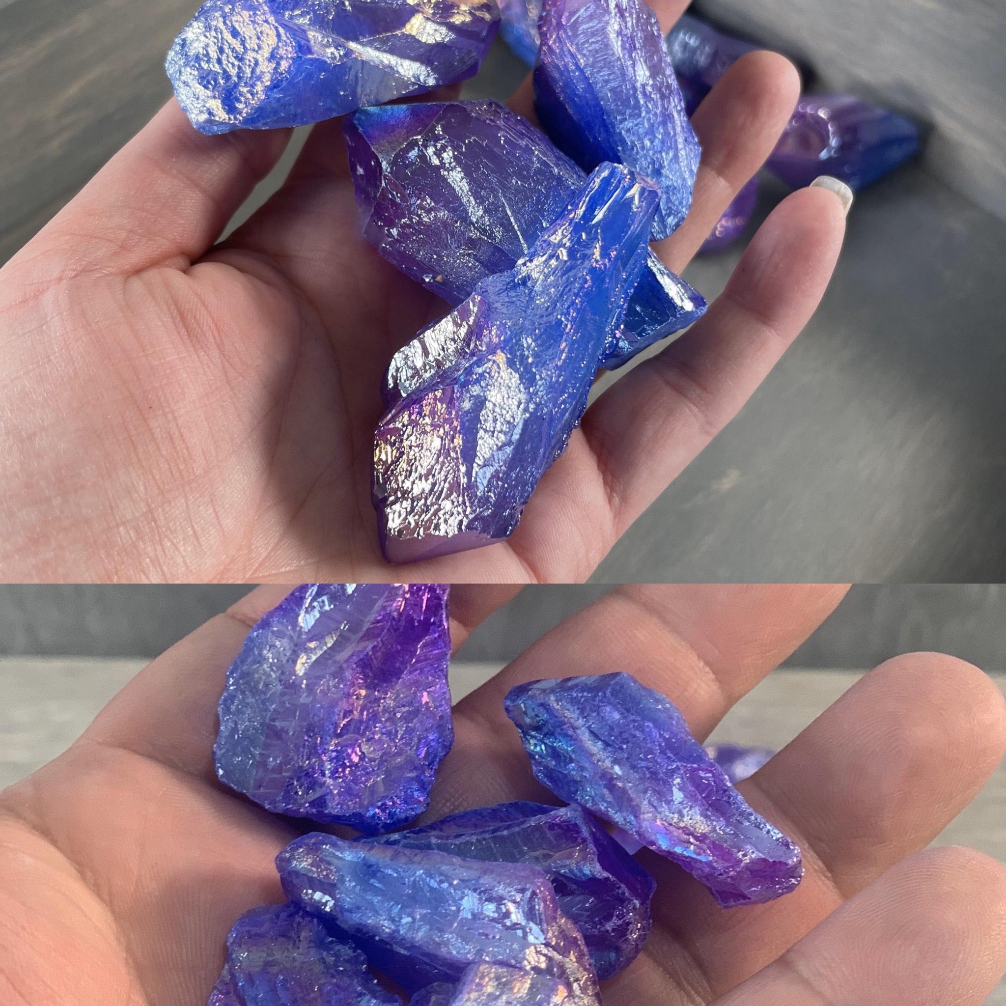 Iridescent aura quartz rough stones for bulk resale
