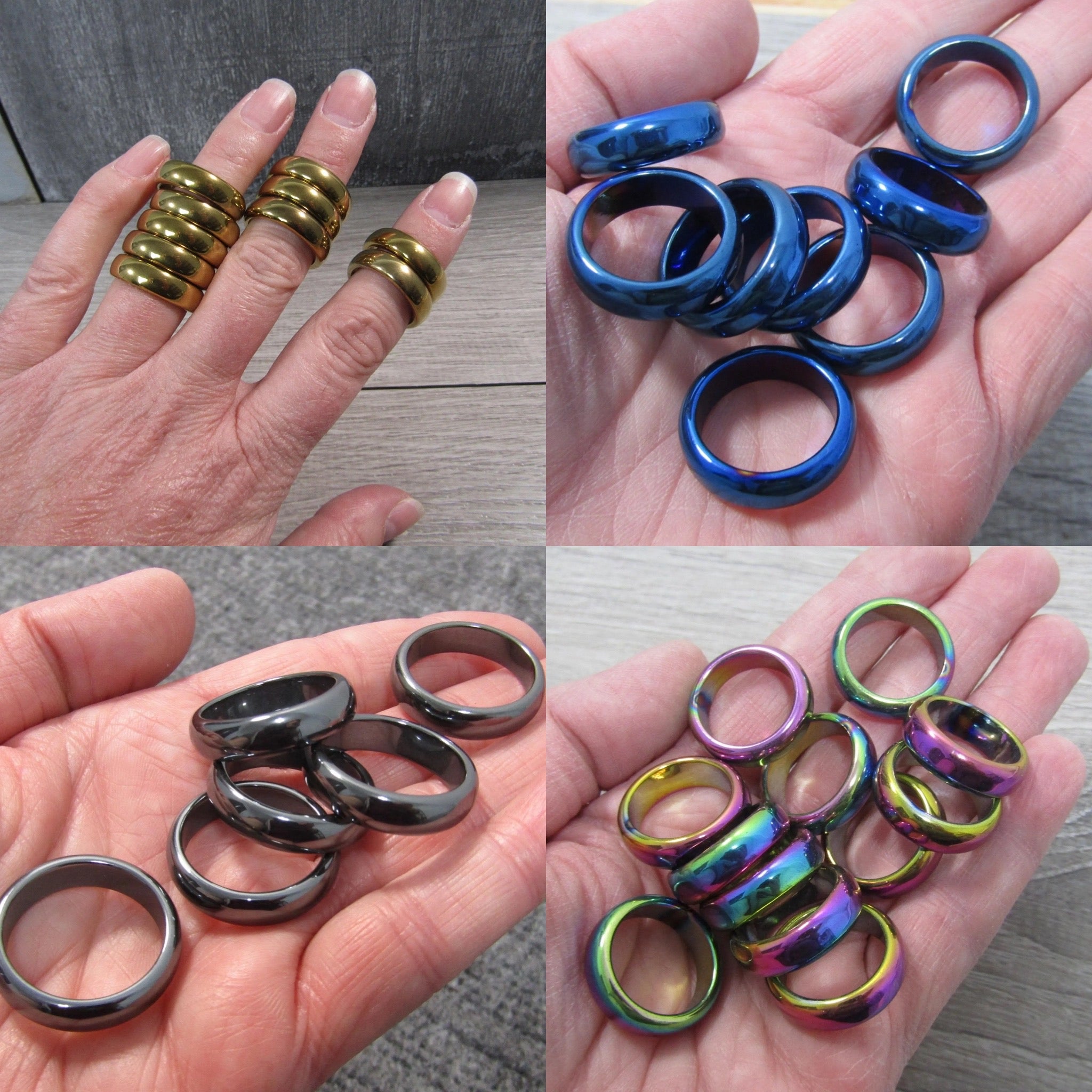 assorted Hematite band rings set of 50 wholesale crystal jewelry
