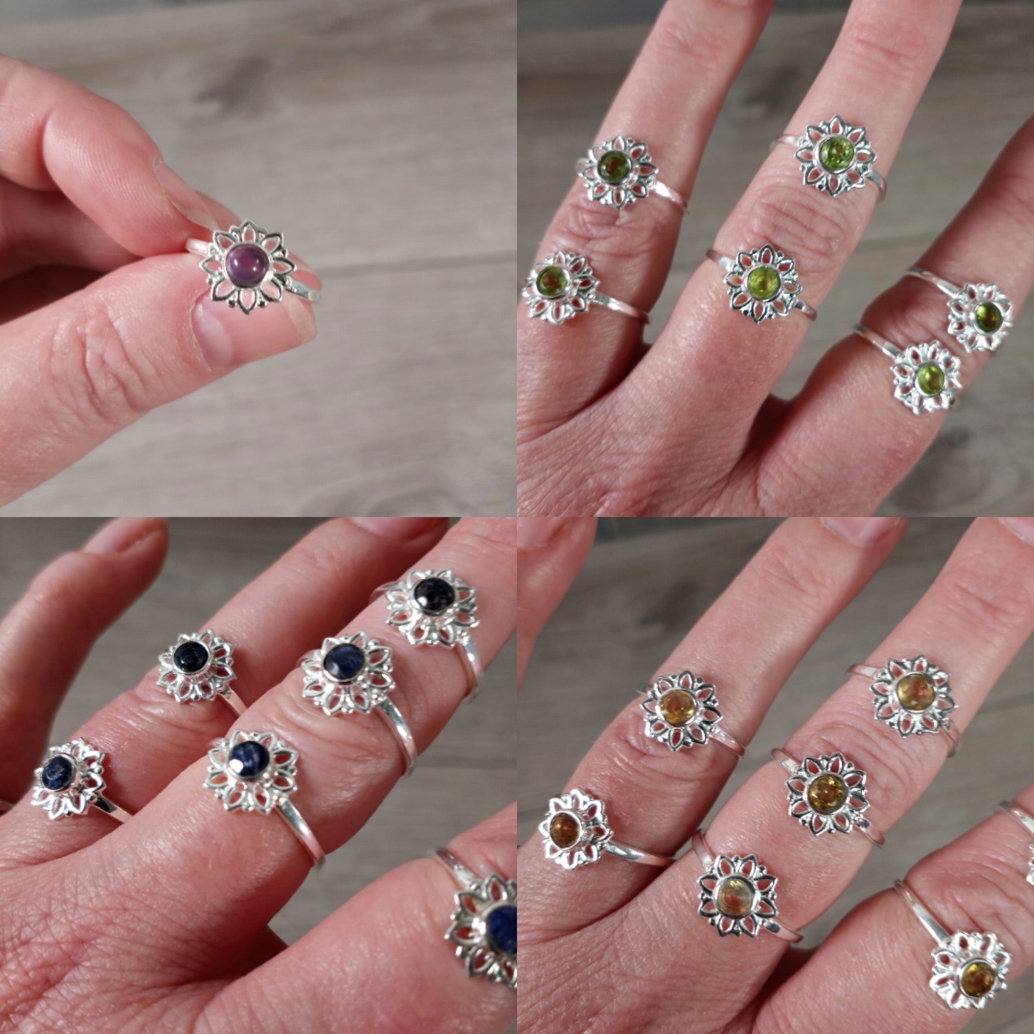 Gemstone Ring Sterling Silver 925 Daisy Flower