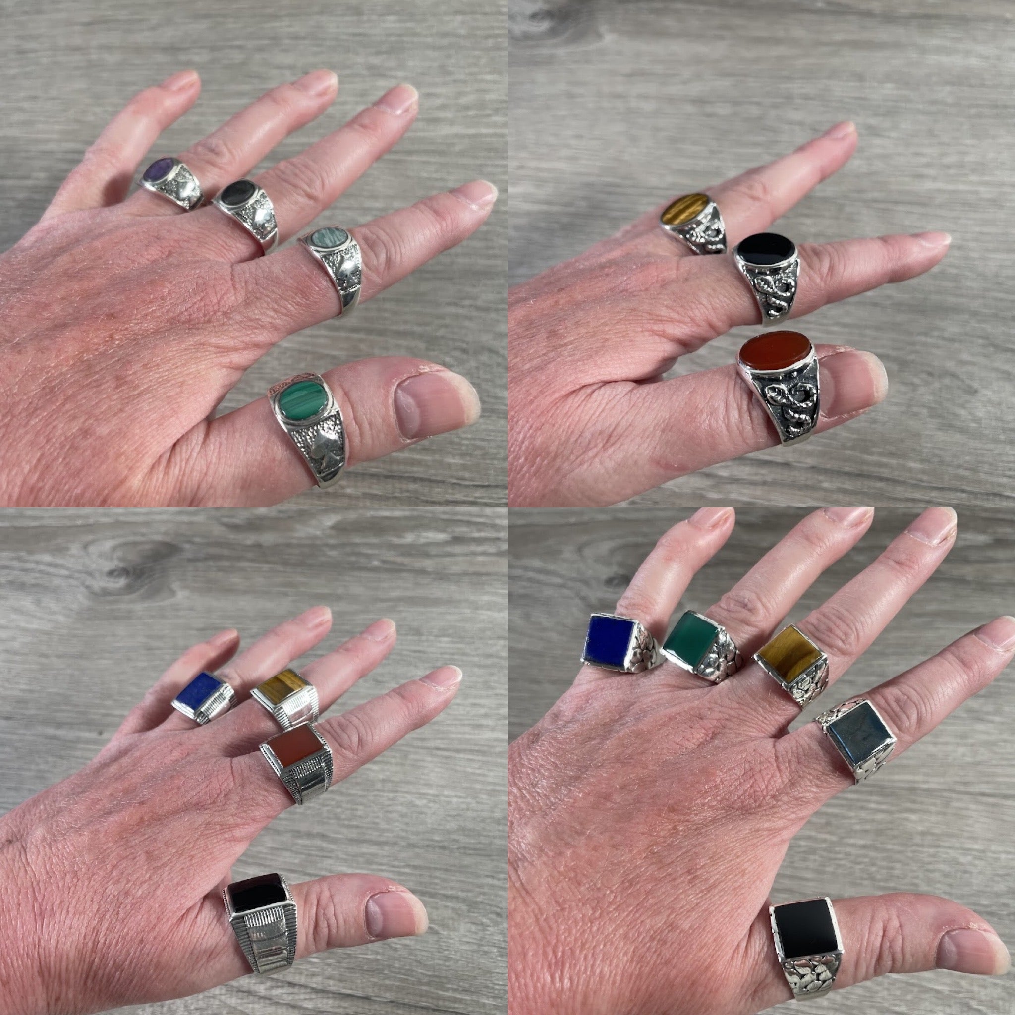 Men’s sterling silver rings with assorted gemstones wholesale