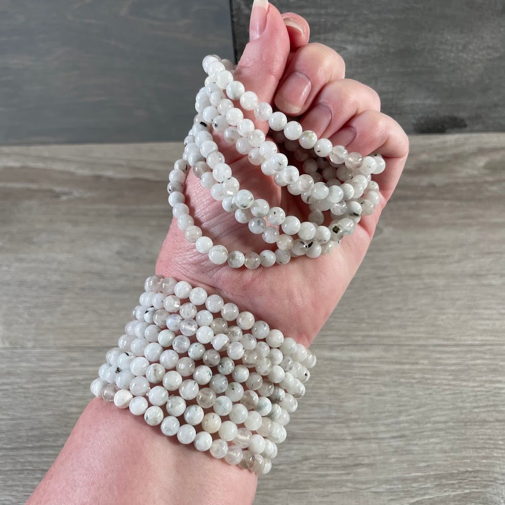 Rainbow Moonstone stacking 6mm bracelets for gift shop supply
