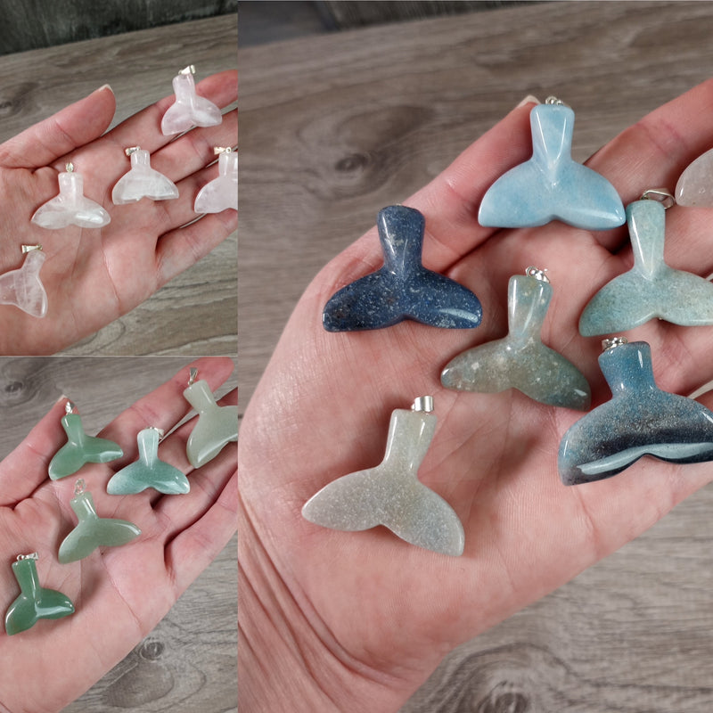 Gemstone Whale or Mermaid Tail Pendants 1 inch