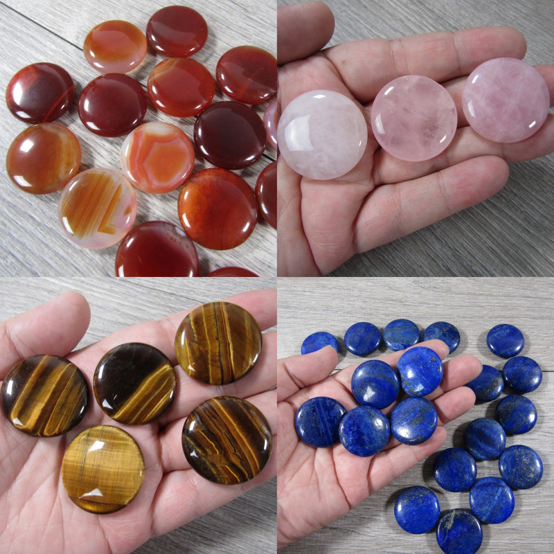 Calibrated round disk for chakra energy work in gemstone variety