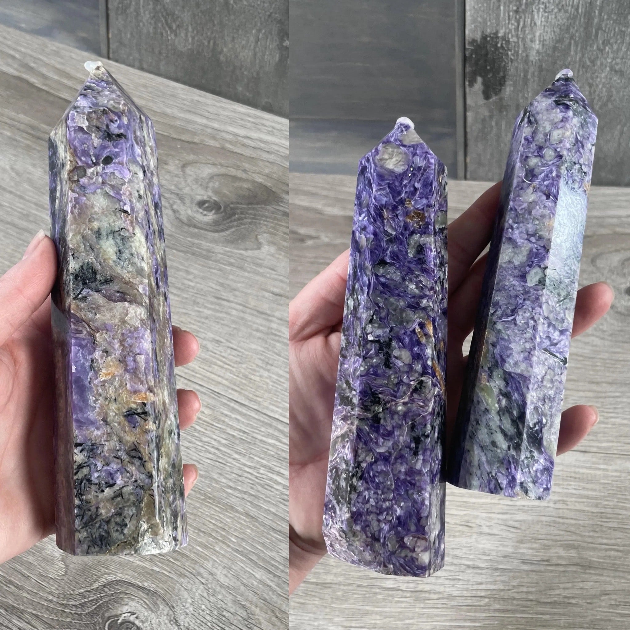 Wholesale charoite gemstone towers in bulk