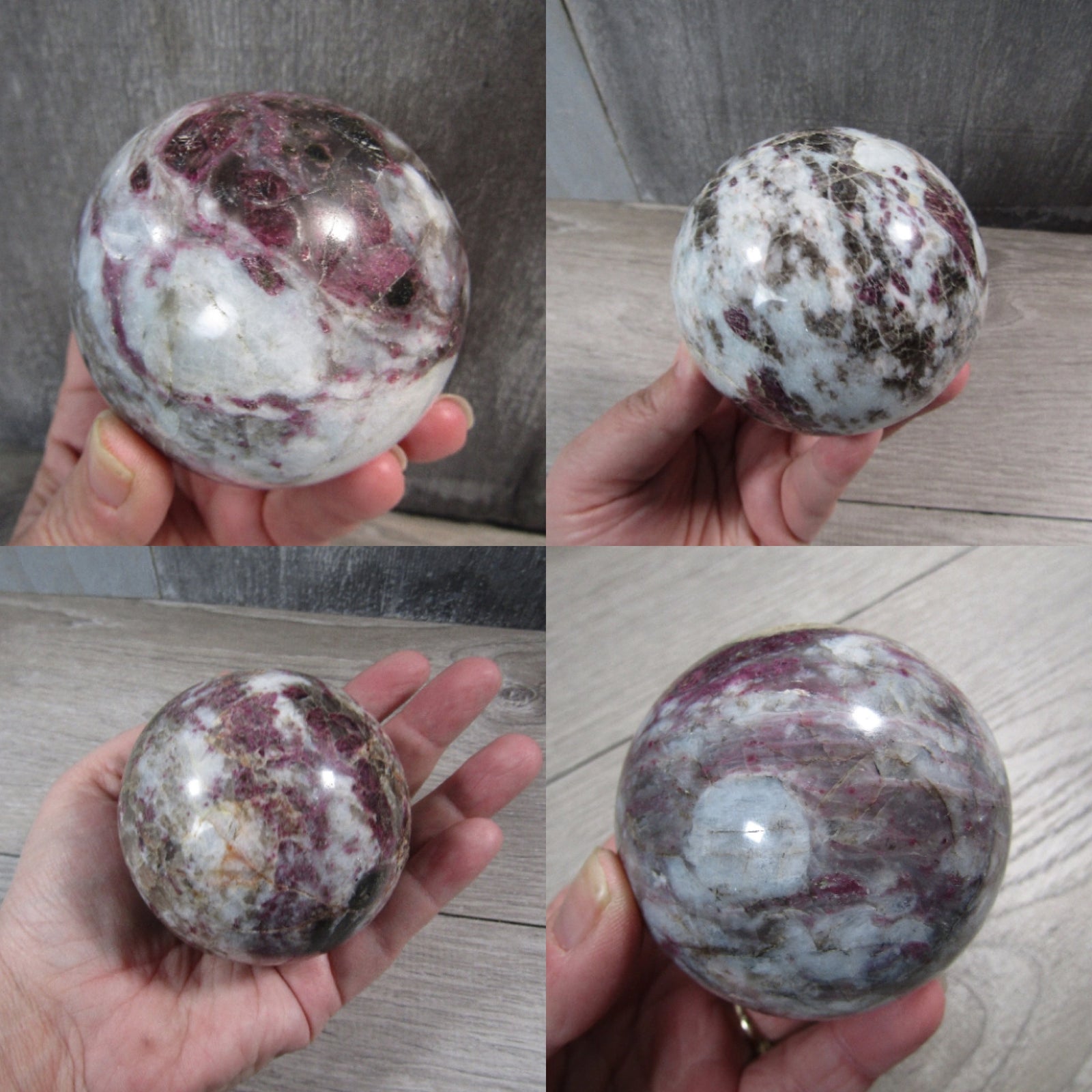 Large pink tourmaline in quartz sphere for display