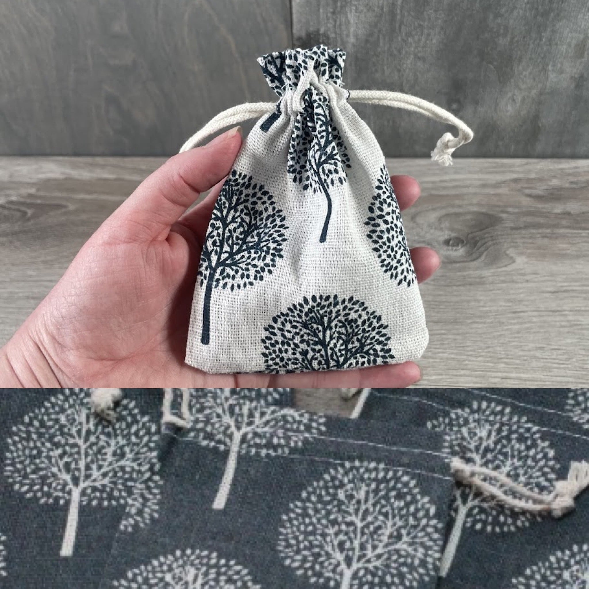 Tree of Life burlap gift pouch with drawstring closure for gemstones and crystals