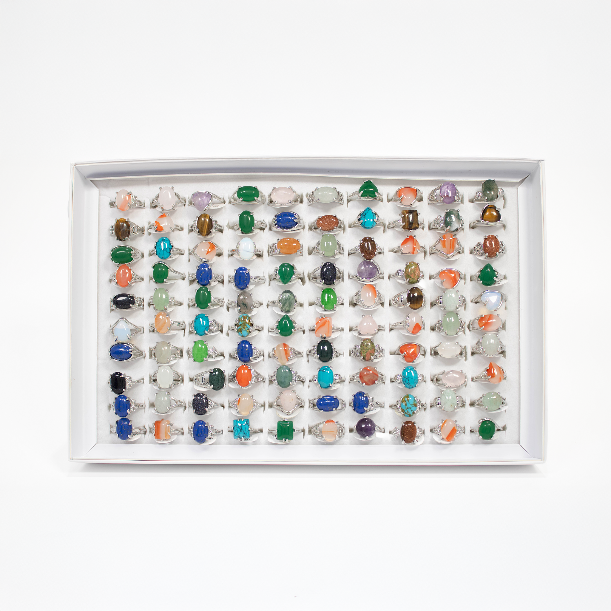 Gemstone Rings Assortment – 100 or 50 Mixed Stone Rings