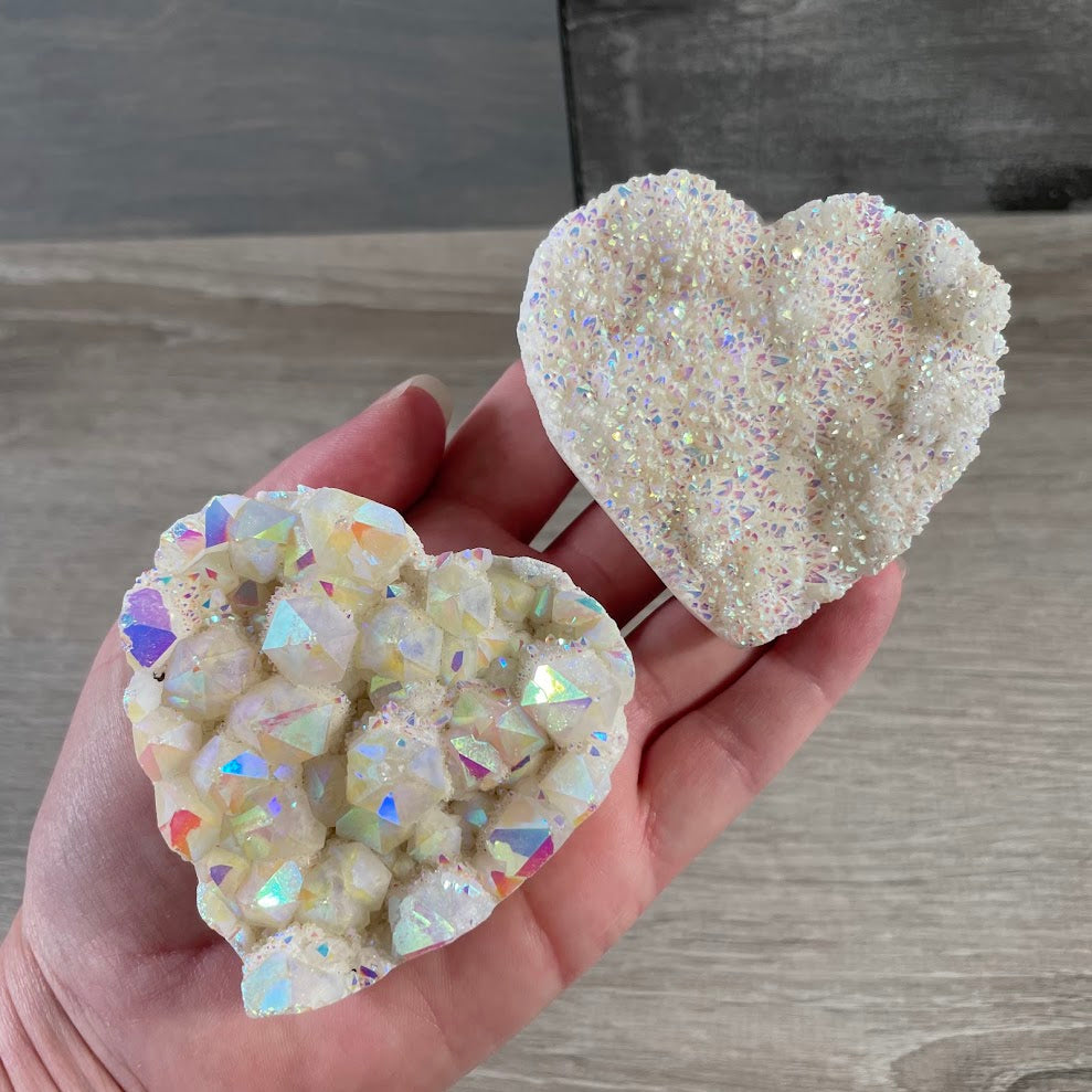 Wholesale heart shaped aura crystal cluster for metaphysical stores and gift shops