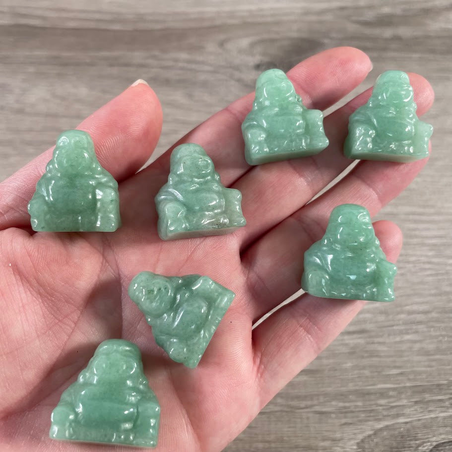 Aventurine natural stone Buddha carving for meditation rooms, altar spaces, and metaphysical stores