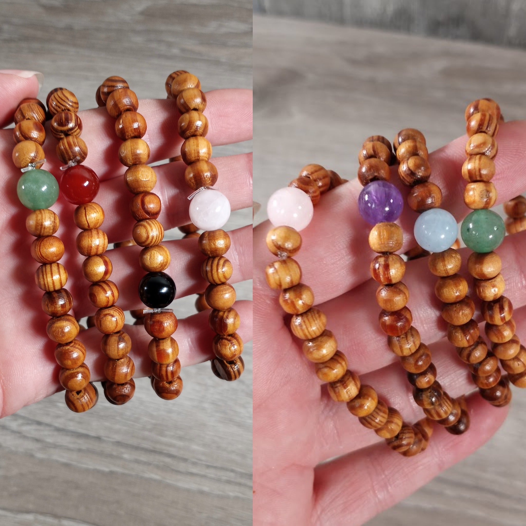 Assorted Gemstone with Wood Beads Bracelet Stretchy String