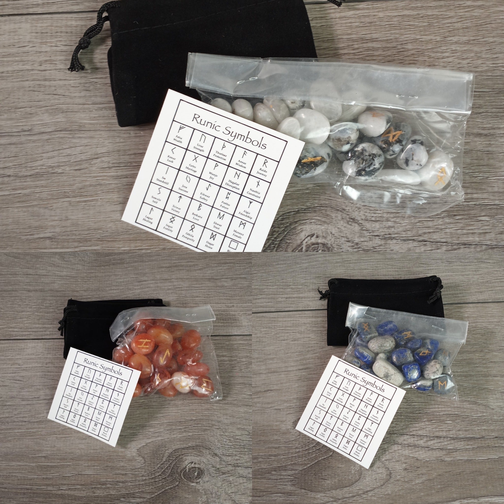 Gemstone Rune Kit with Bag and Description Card