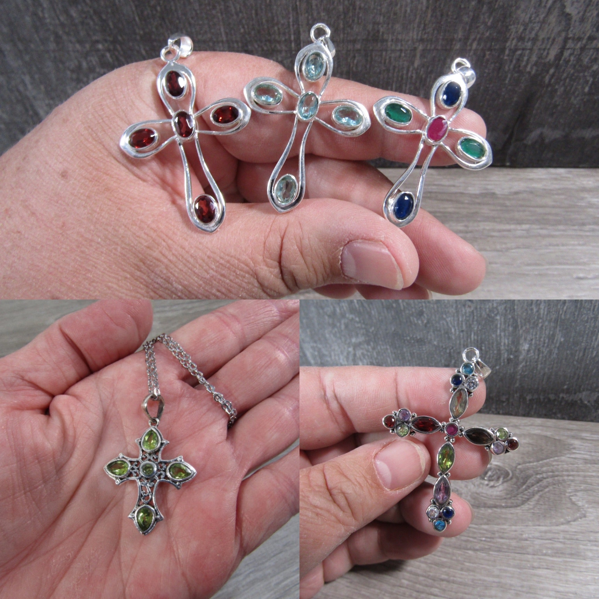 Sterling silver gemstone cross pendants with different styles