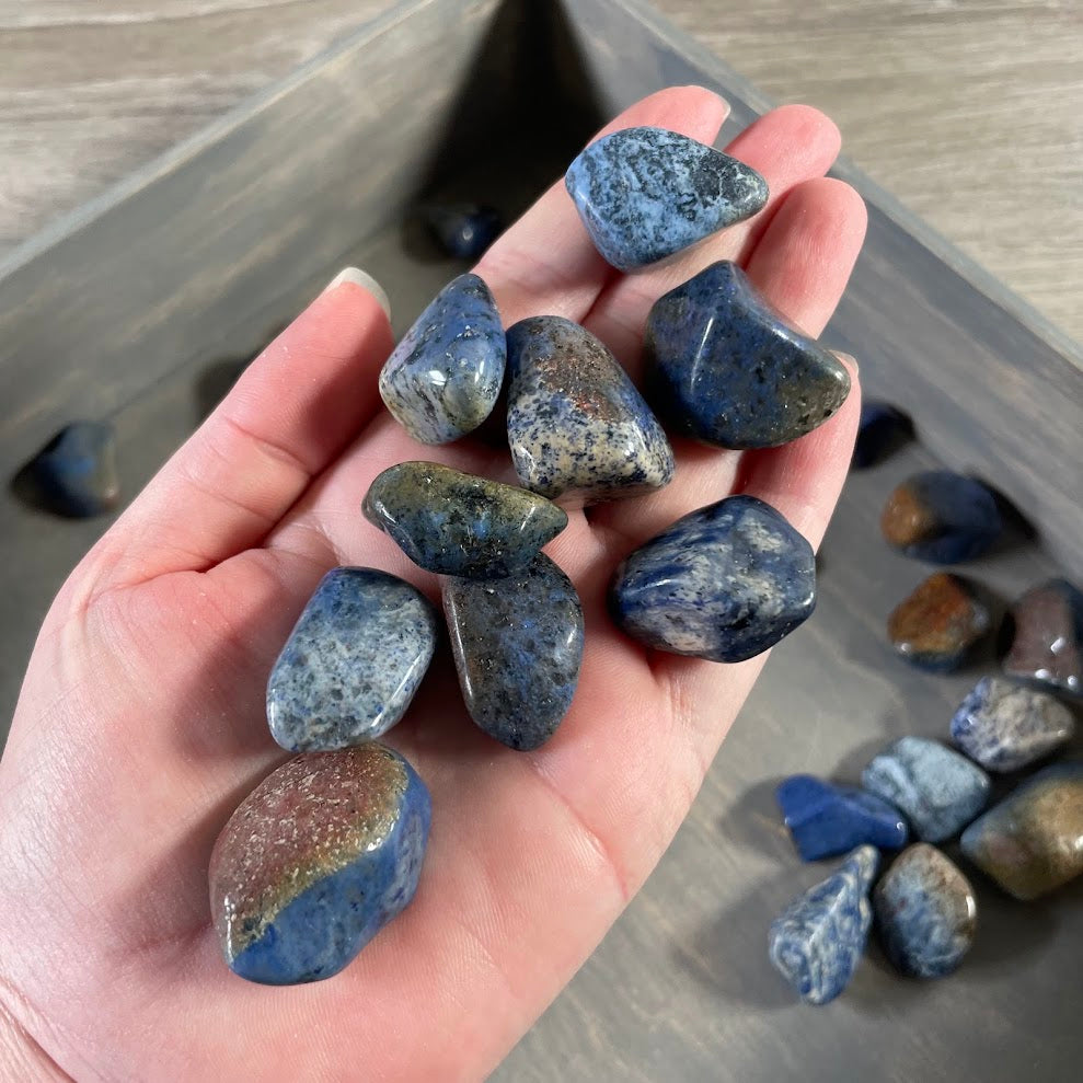Natural Dumortierite tumbled crystals in assorted sizes and blue tones