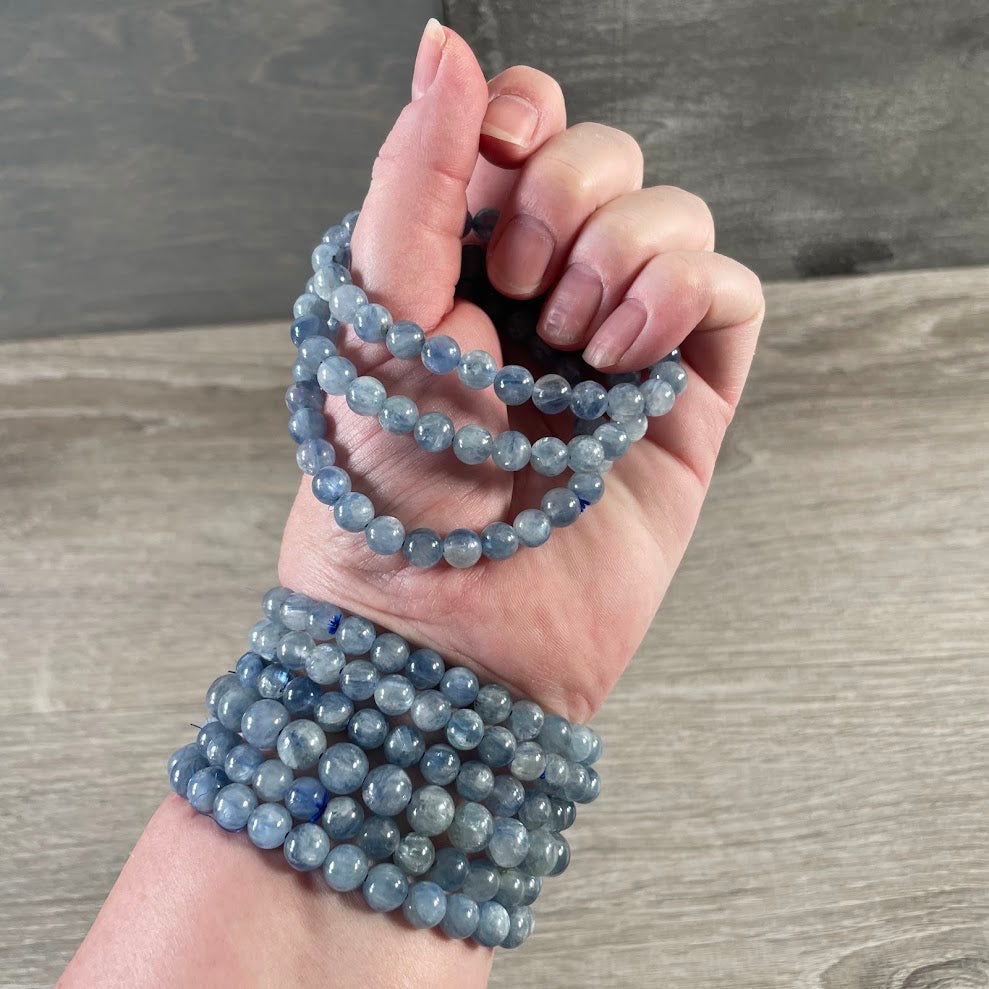 Blue kyanite layering bracelet with natural gemstone beads for yoga shops