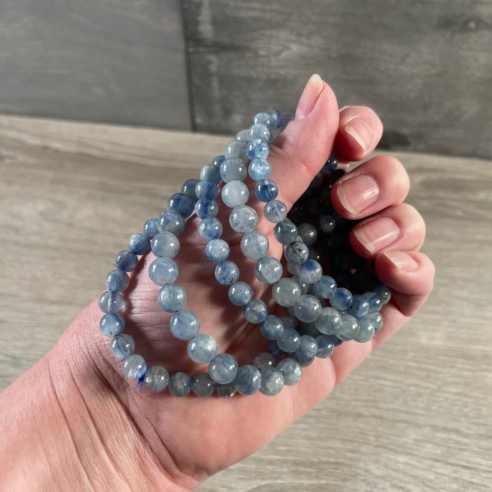 Natural blue kyanite stretch bracelet for stacking