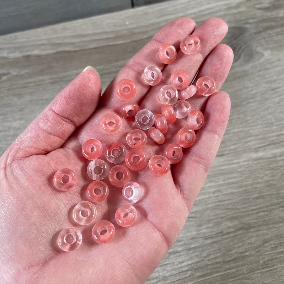 Cherry Quartz Bulk crystal spacer beads with large holes for DIY necklaces and bracelets