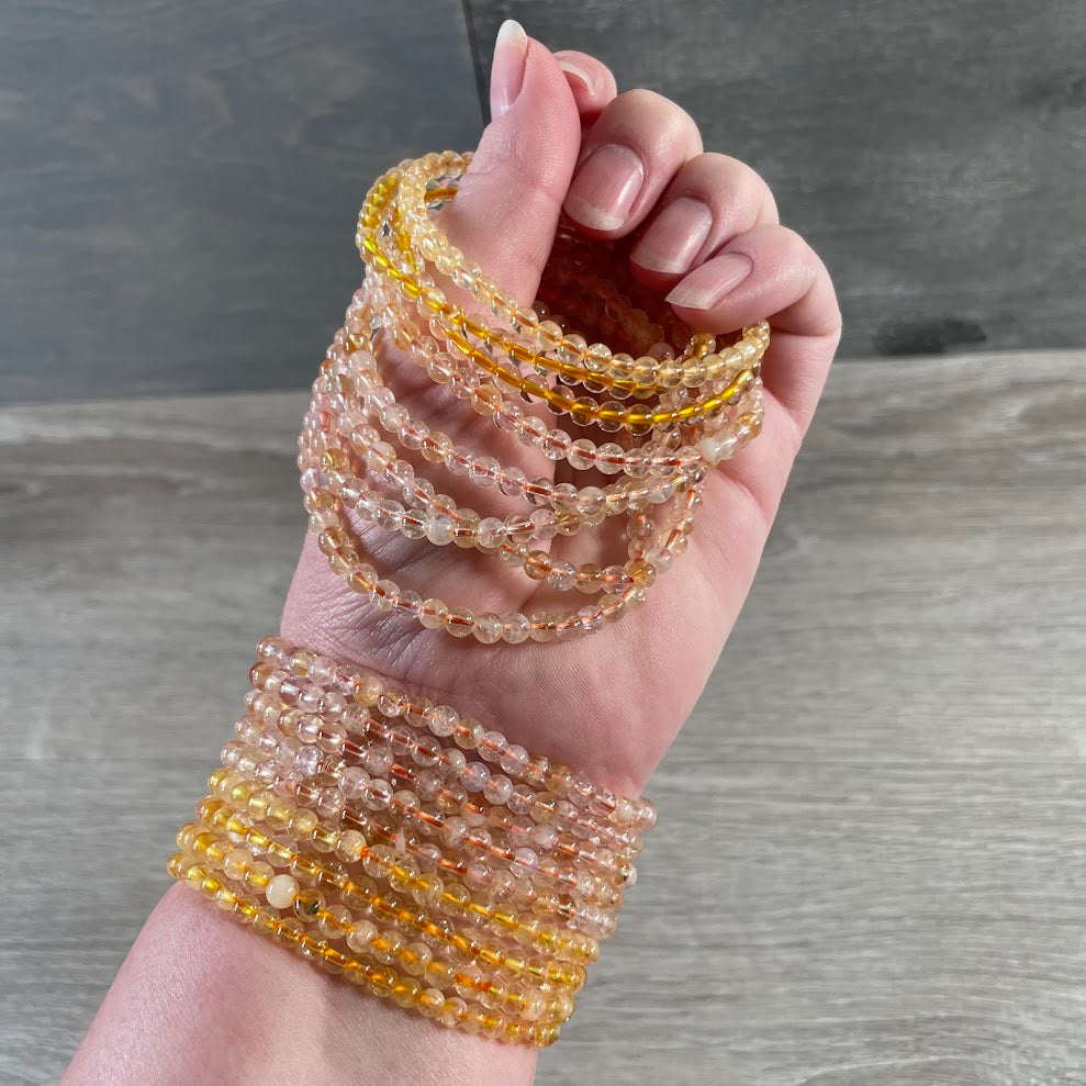 Citrine 4mm round bracelts for gift shop supply